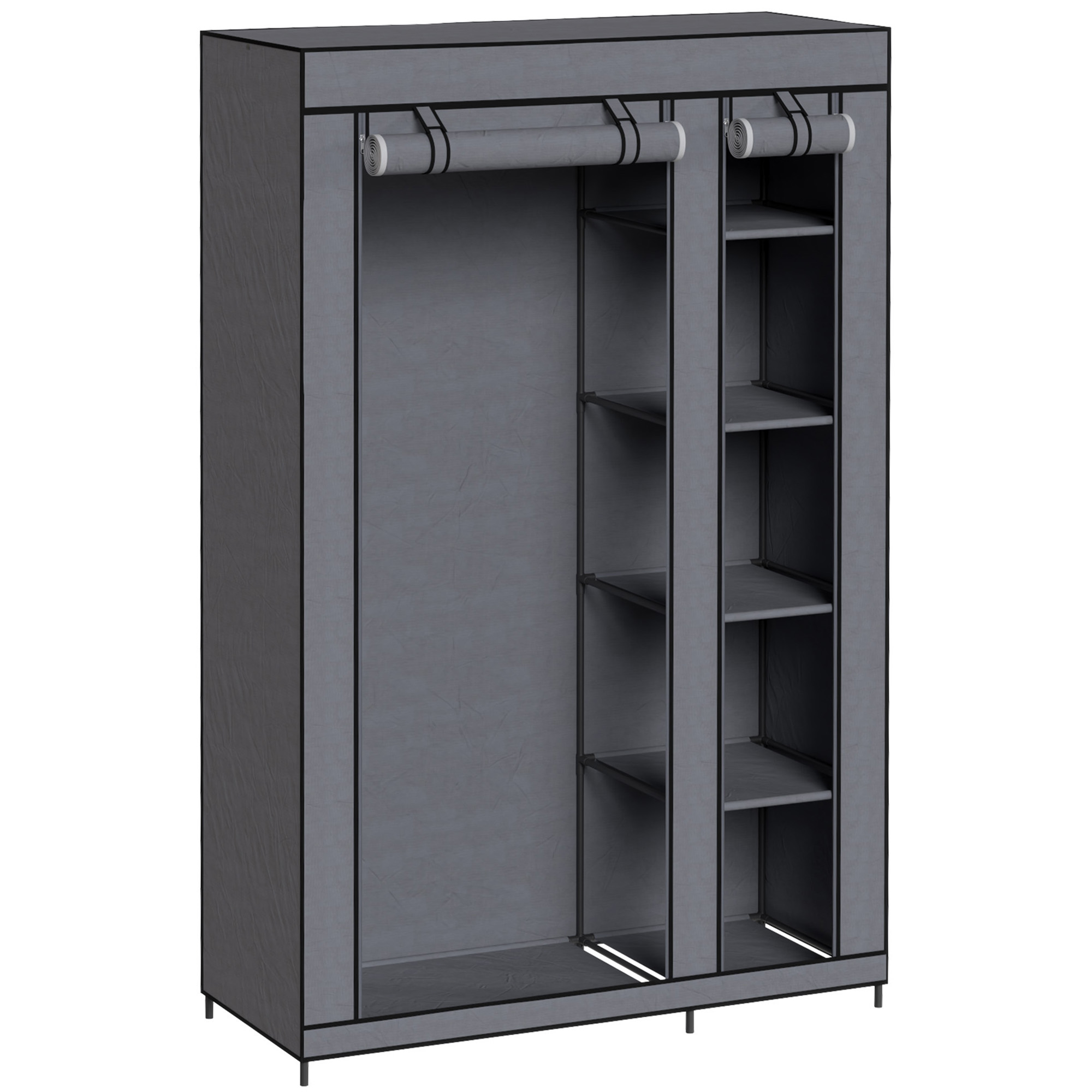 HOMCOM Kleiderschrank Stoffschrank mit Kleiderstange, 5 Ablagefächern und Reißverschlusstüren, Stoffkleiderschrank für Schlafzimmer und Ankleidezimmer, 110 x 45 x 175 cm, Grau Aosom