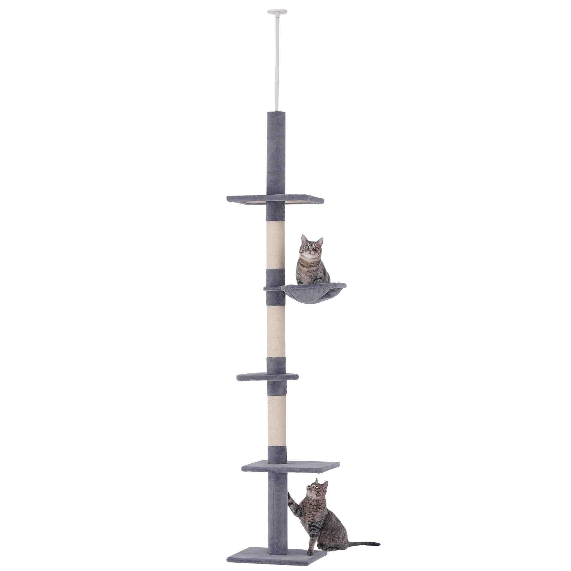 PawHut Arbre chat du sol au plafond poteau à griffer L40 x l 34 x H 230-260 cm 5 niveaux d'activités gris
