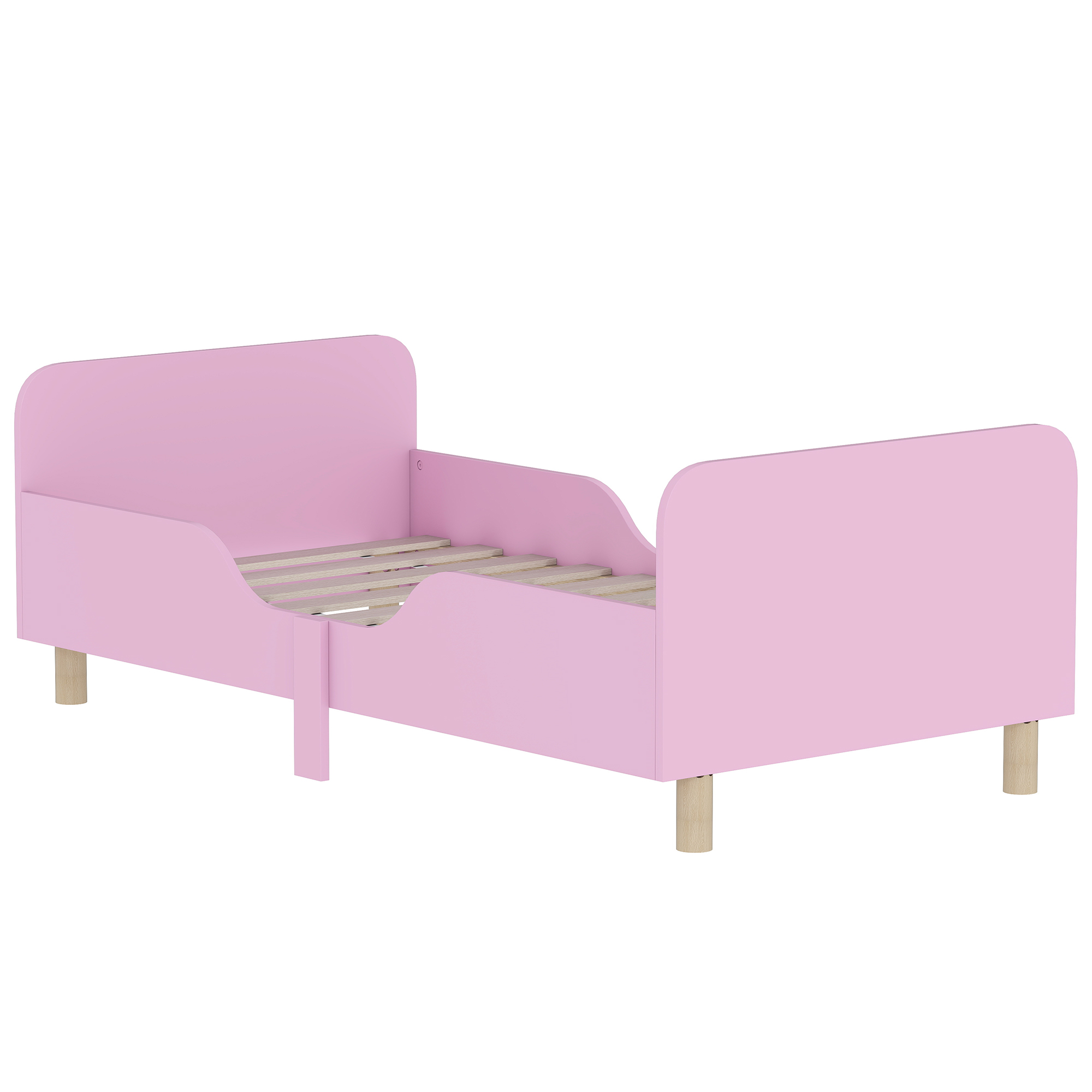 AIYAPLAY Kinderbett mit Rausfallschutz, Lattenrost, 140 x 70 cm Jugendbett mit Kopf- und Fußteil, Einzelbett aus Holz, Holzbett für Mädchen und Jungen, Rosa Aosom