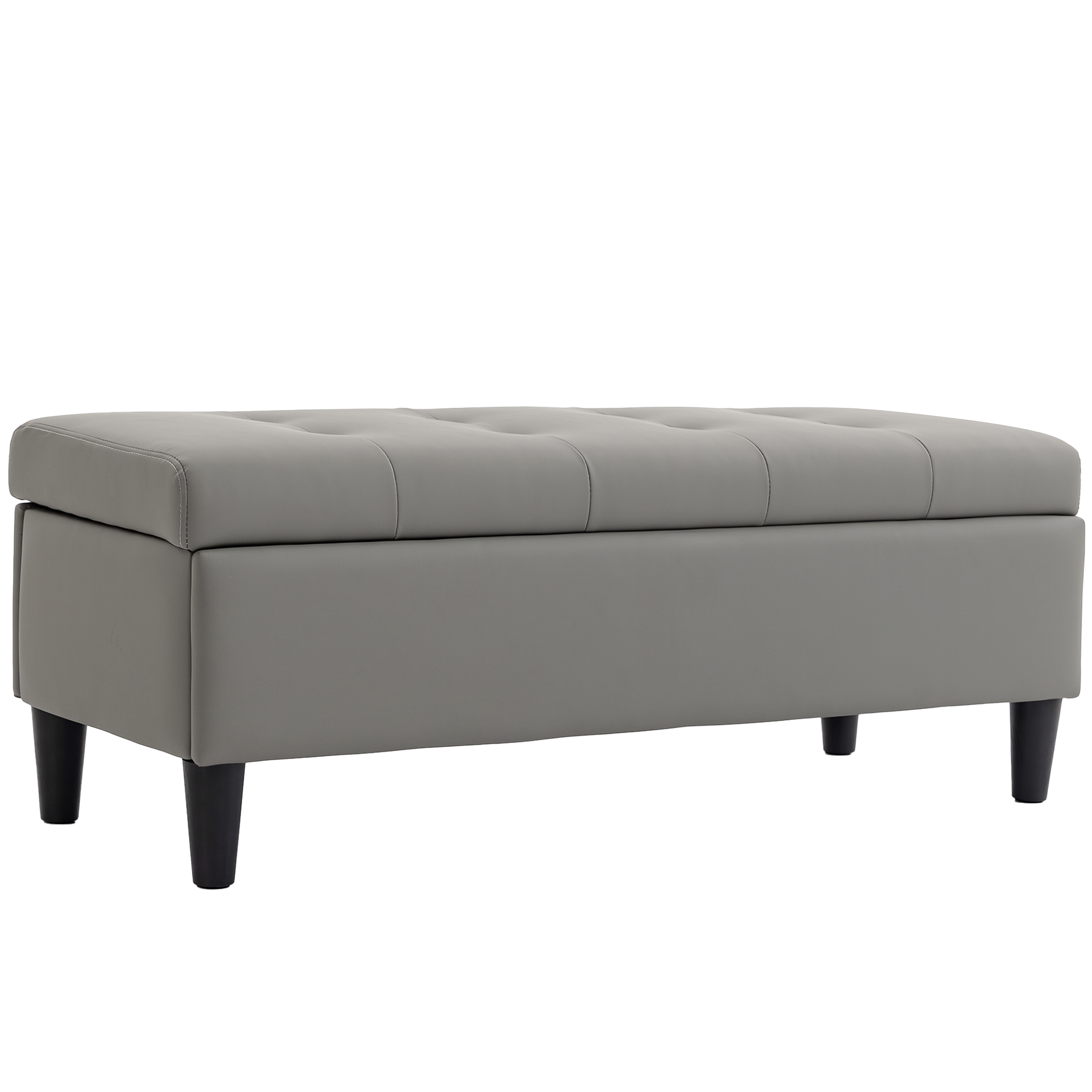HOMCOM Truhenbank 136L Aufbewahrungs-Pouf Fußhocker Groß 110x41x42cm, Gepolsterte Sitzfläche für 2 Personen, haustierfreundliches Kunstleder, Holzrahmen, 150 kg, Wohnzimmer, Grau Aosom