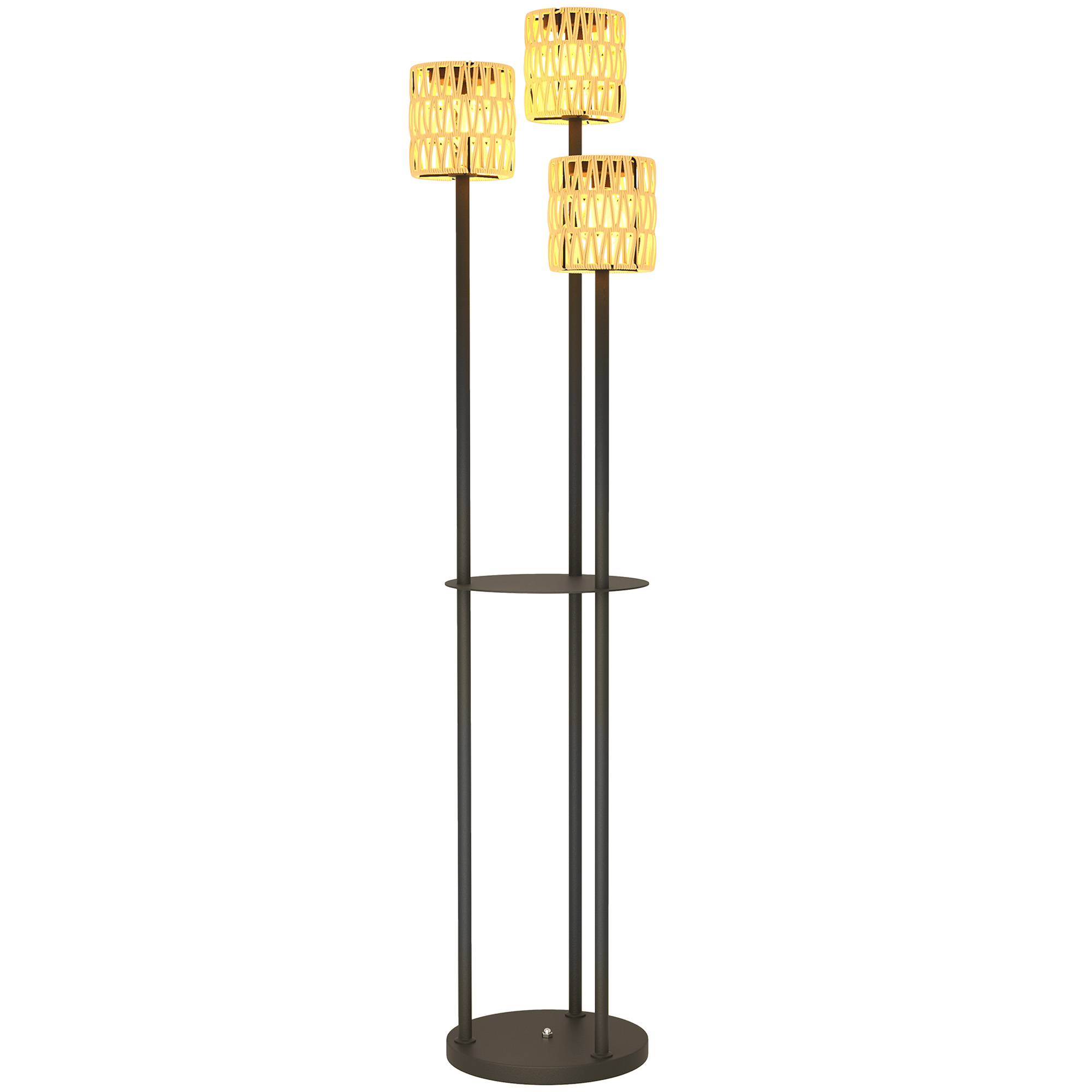 Outsunny Solar Stehlampe Rattan Solarlampen mit Lichtsensor 3 Lichte Regal Solarleuchte im Boho-Stil IP44 Wasserdichte Solarlampe Outdoor Lampe Solarlaterne für Garten Balkon Außen Rasen Ø37 x 144H cm Aosom