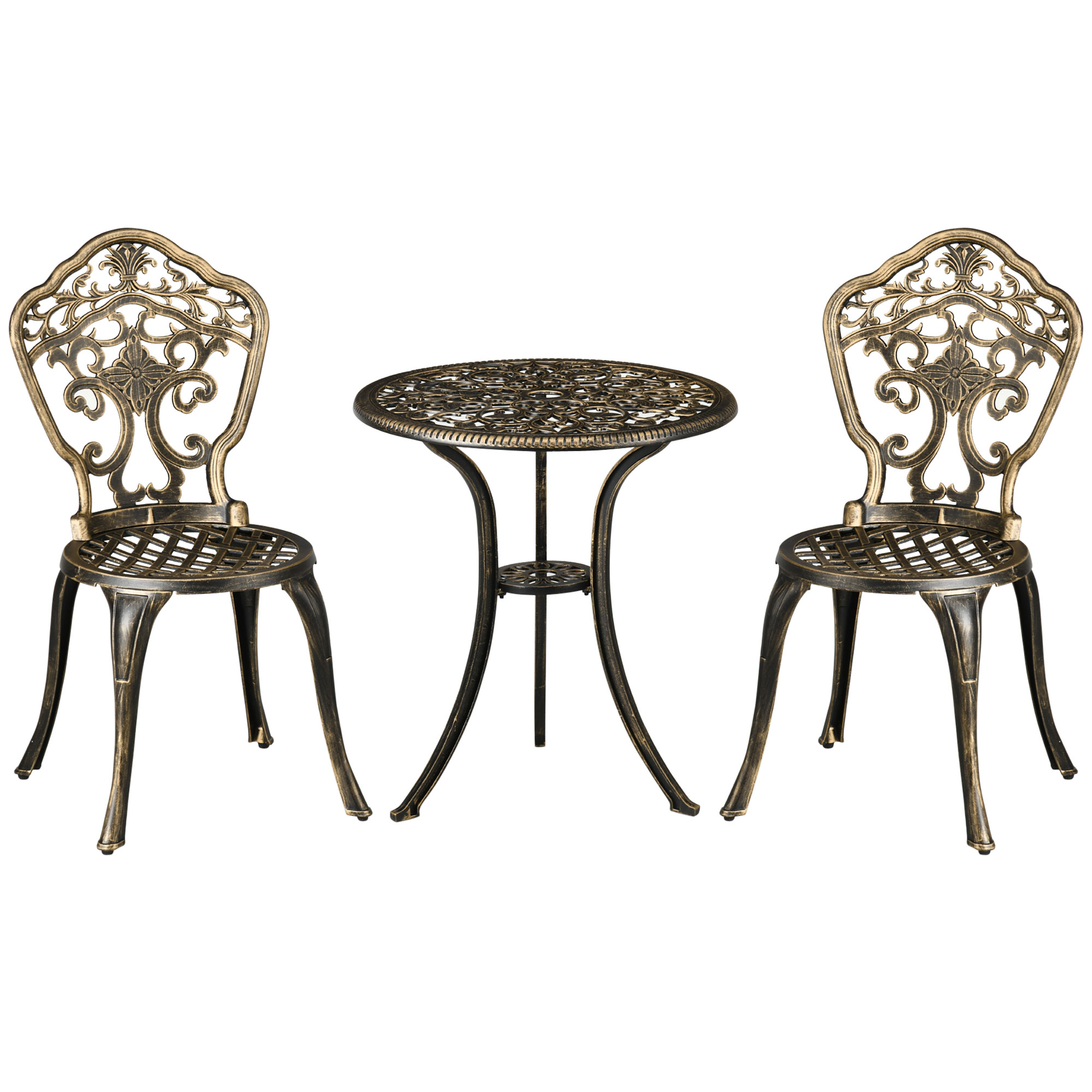 Outsunny Set Bistrò de Grădină 3 Piese cu 2 Scaune de Grădină și Masă Rotundă cu Orificiu pentru Umbrelă, Set Masă și Scaune de Grădină din Aluminiu, pentru Terasă, Curte, Exterior, Bronz | Aosom Romania