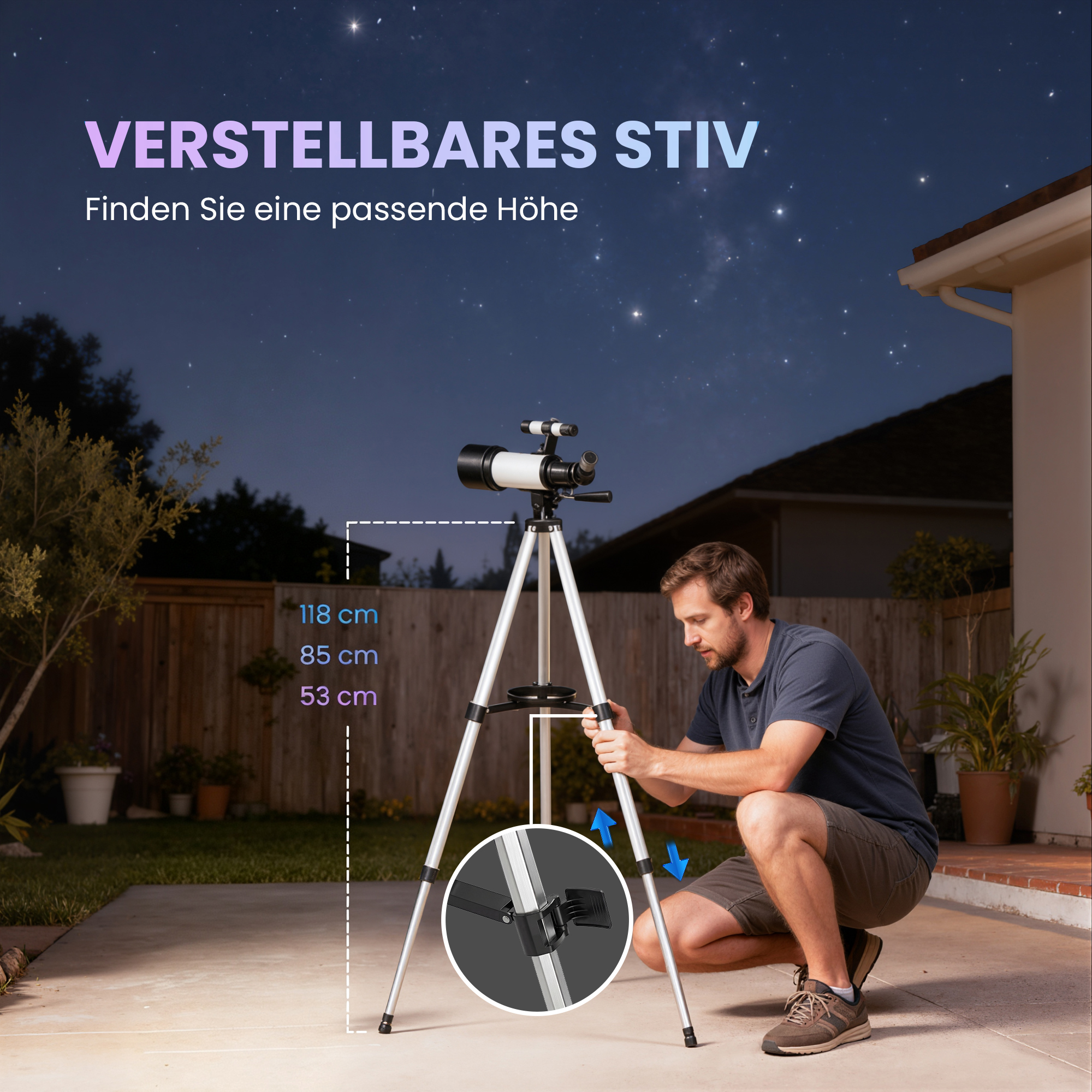Teleskoop astronoomia algajatele ja täiskasvanutele, 70 mm ava, 400 mm AZ-kinnitus, astronoomiline refraktor statiiviga