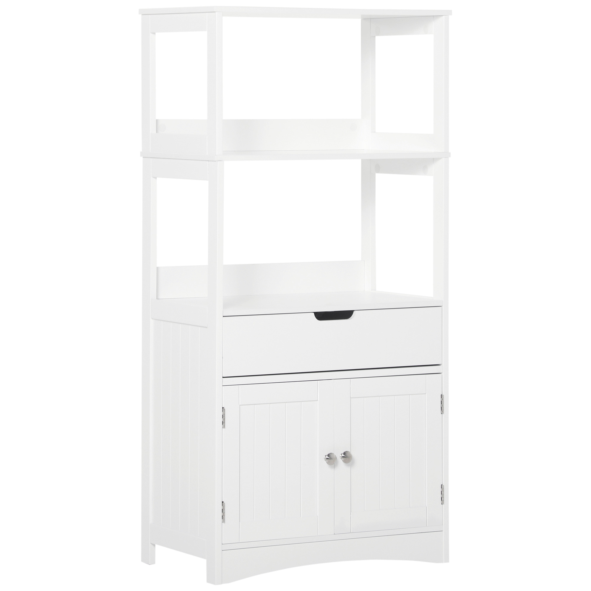 kleankin Badezimmer Midischrank Badezimmerschrank mit 2 offenen Regalen & Schublade, Unterschrank in Weiß 60 x 33 x 122,5 cm für modernes Bad   Aosom.de