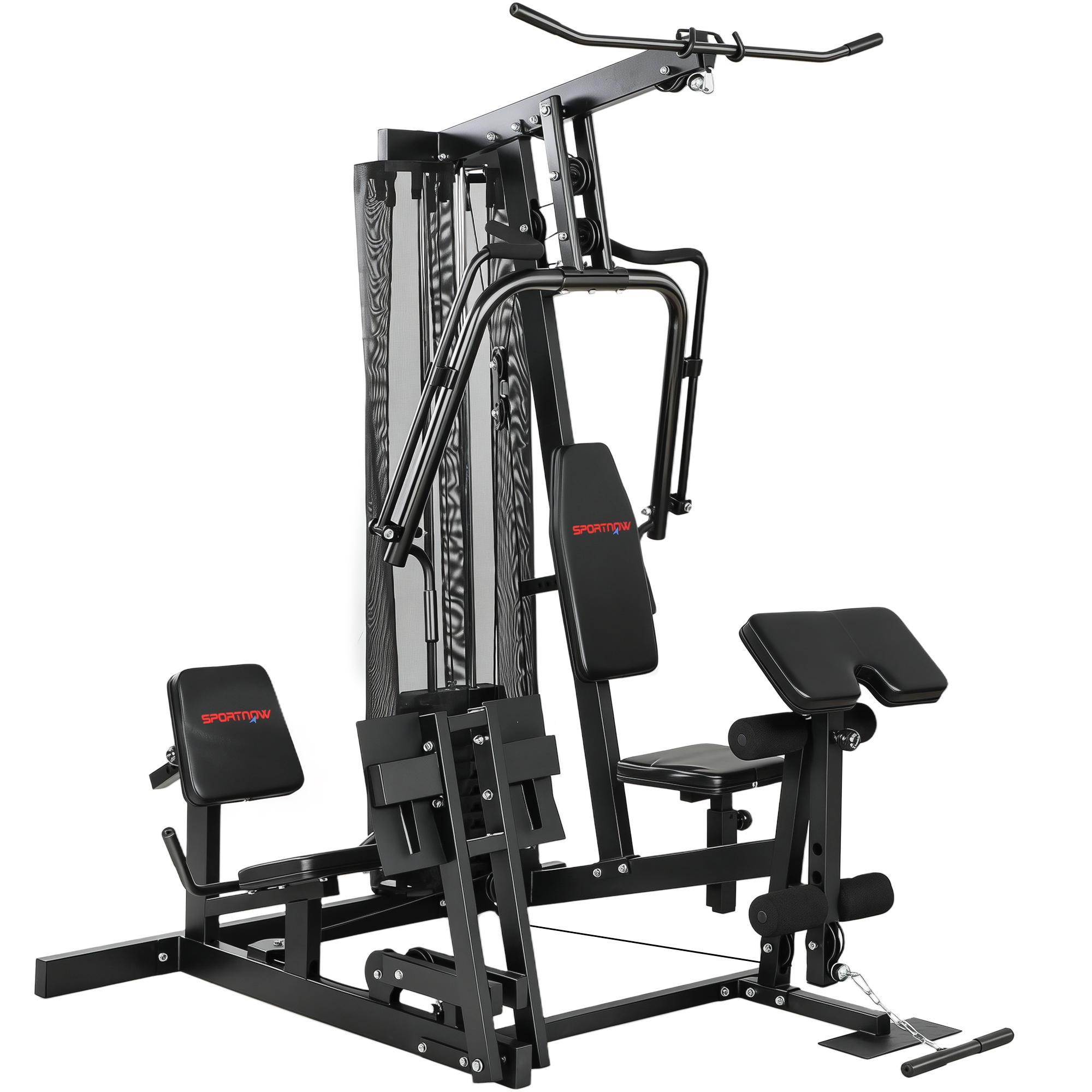 SPORTNOW Kraftstation Fitnessstation mit Latzug Butterflystange 65kg Gewichten Seil Beinpresse Multifunktion Krafttraining bis zu 120kg belastbar Fitnessgerät Trainingsstation für Zuhause Aosom