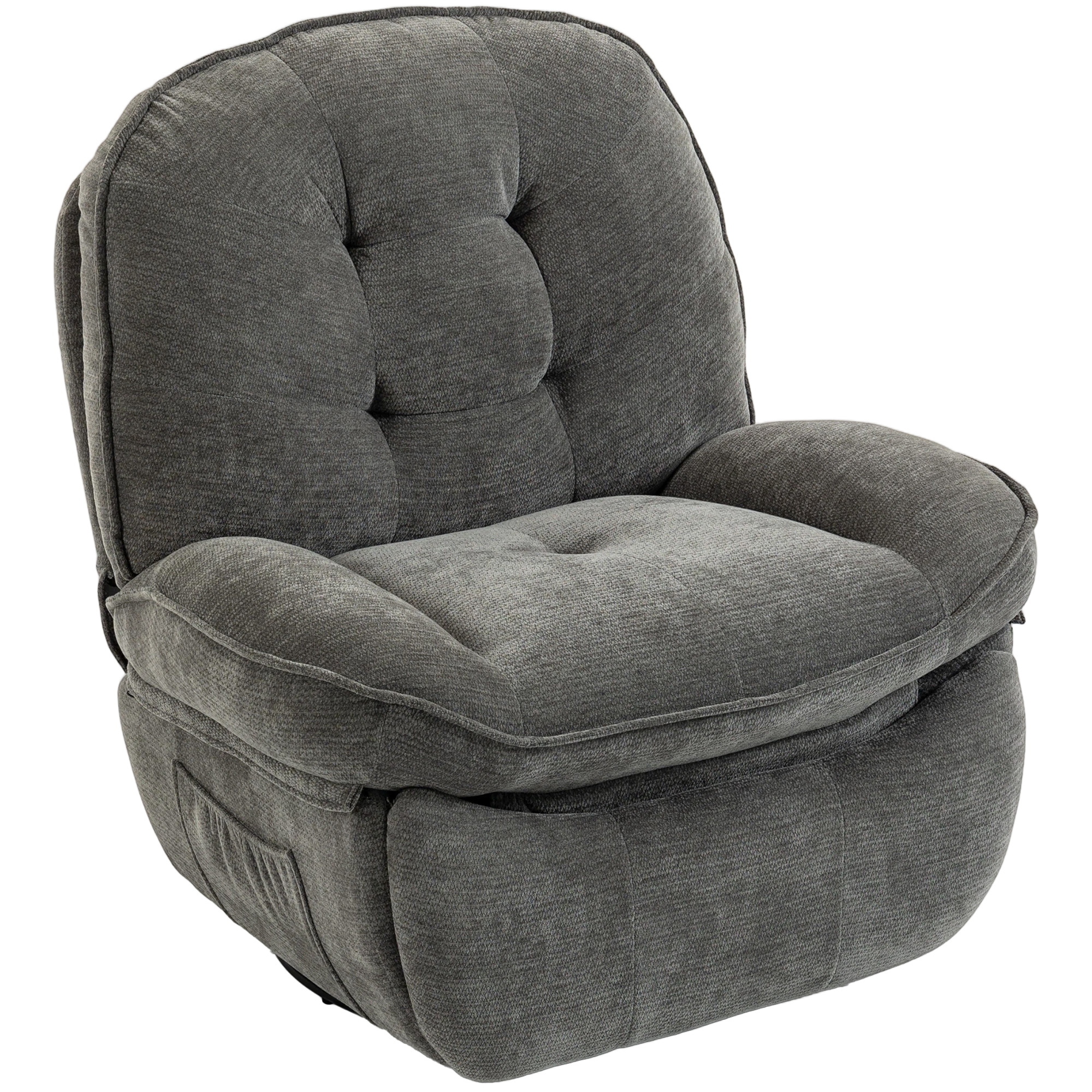 HOMCOM Relaxsessel, 360° Dreh- und Wippsessel, Manuell verstellbarer Chenille-Sessel mit breitem Sitz, hoher Rückenlehne, breiten Armlehnen, Fußstütze und Seitentaschen, Hellgrau Aosom