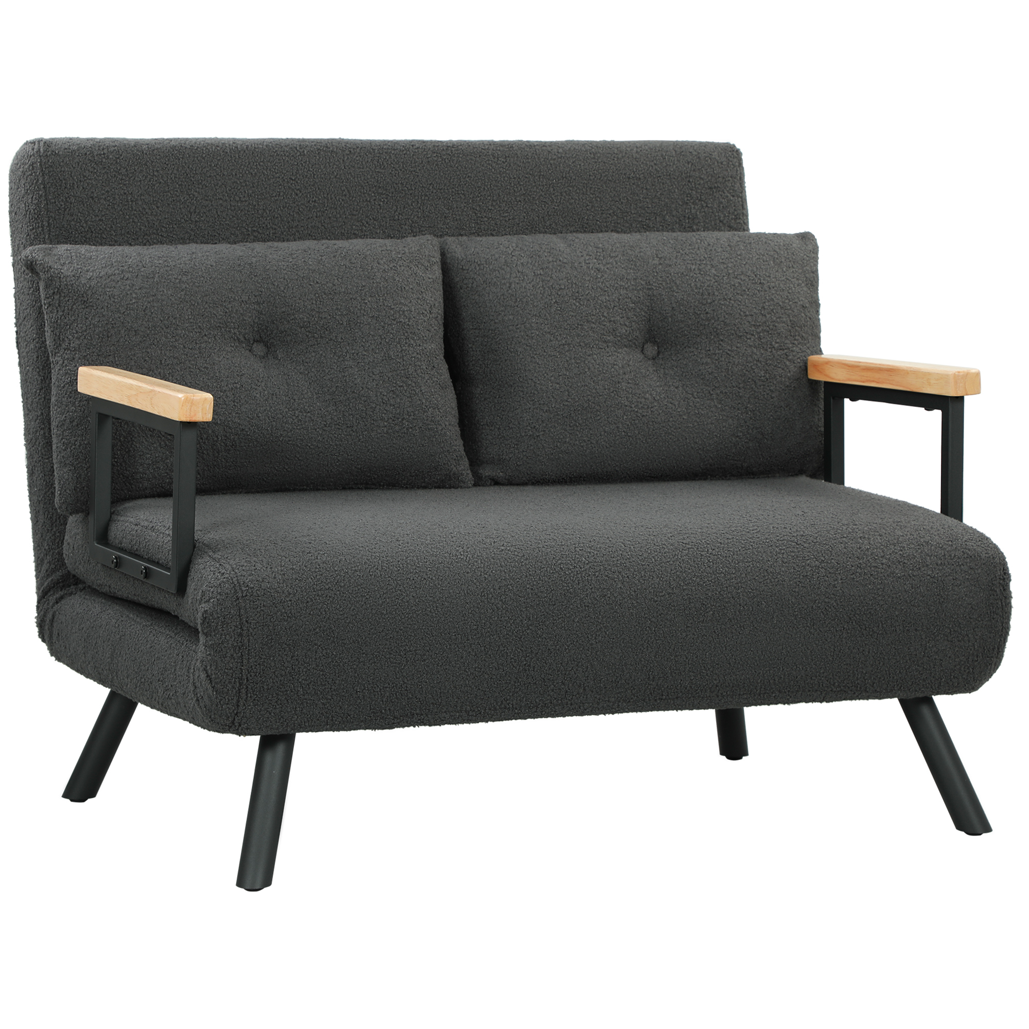 HOMCOM Schlafsofa 4 in 1 2 Sitzer Sofa mit Schlaffunktion, 183 x 98,5 cm Klappbar Couch Schlafcouch mit 5-stufig Verstellbarer Rückenlehne, Lendenkissen und Sherpa-Optik für Wohnzimmer, Dunkelgrau Aosom