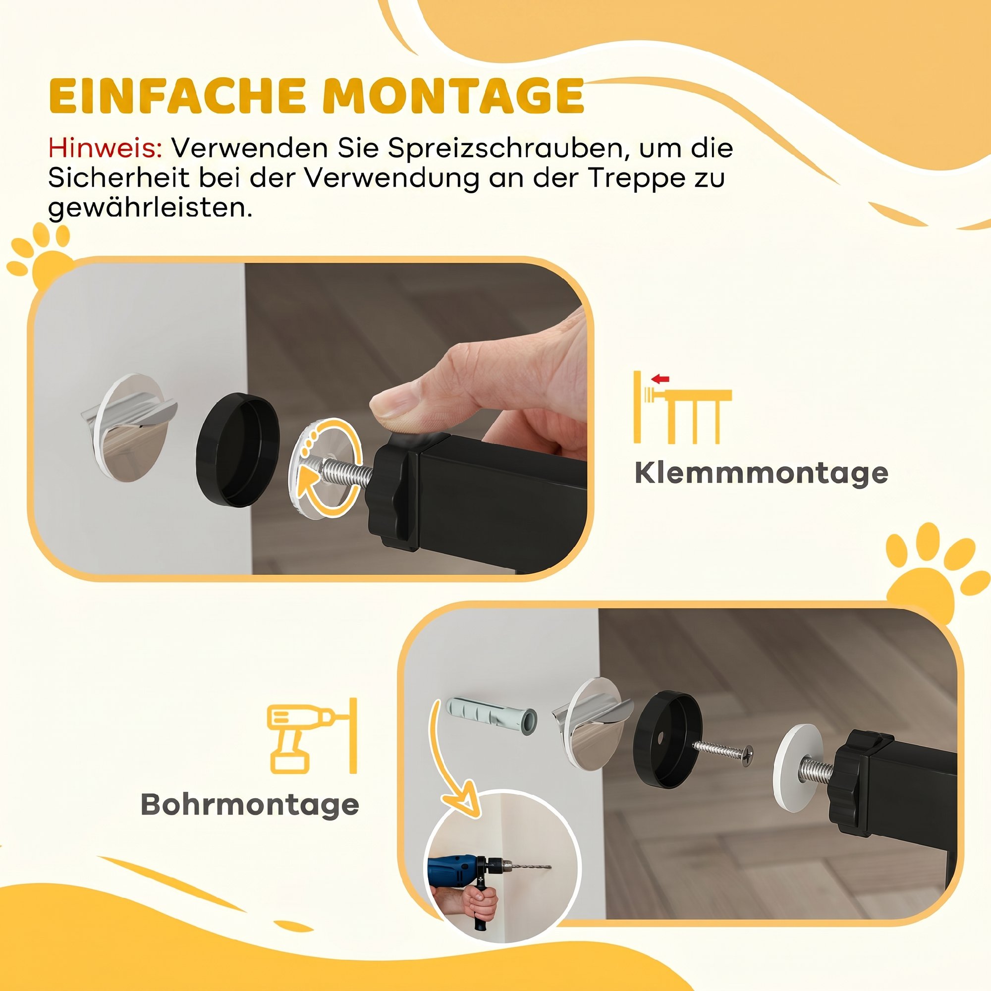 Turvavärav/trepivärav 17,5/20,3/30,5 cm pikendusega, puurimist pole vaja, automaatse sulgumisega, laiustele 74–147,5 cm, mõlemale poole pöörlev, metall, must