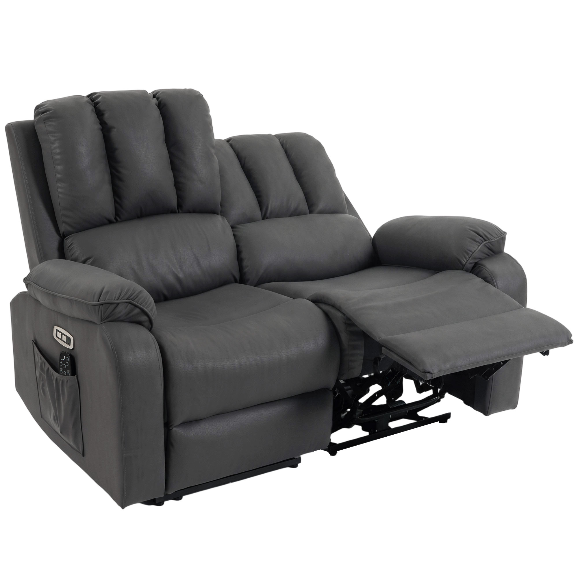 HOMCOM 2-Sitzer Elektrisches Relaxsofa, Massagesessel, Relaxsessel Bequem Fernsehsessel mit Massage- und Heizfunktion, 2 Fernbedienungen, USB-/USB-C-Anschlüssen, Leathaire, Dunkelgrau Aosom