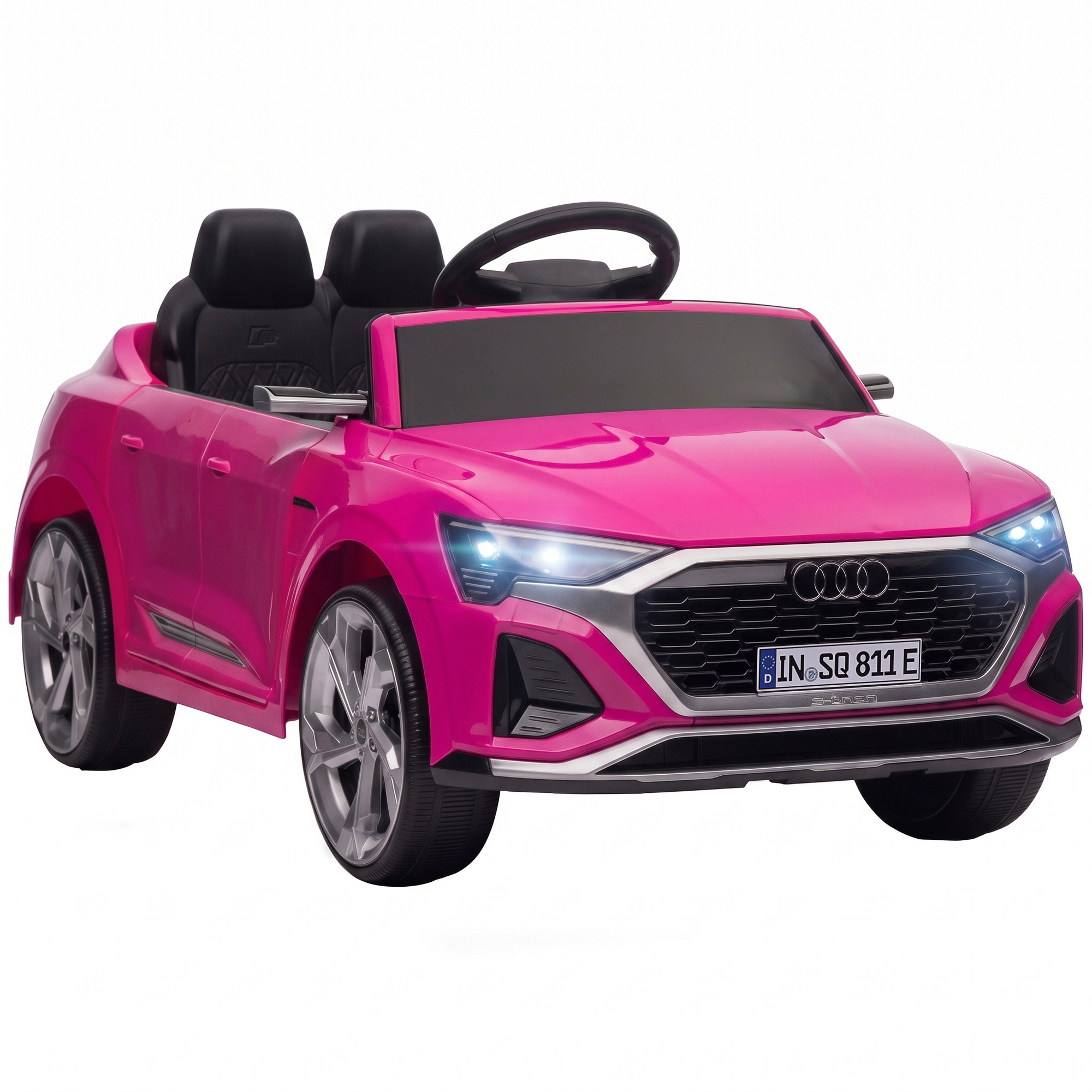AIYAPLAY Kinder Elektroauto 12V Kinderauto mit Fernbedienung 2 Motoren Niedrigbatterie-Warnung Sanftanlauf 4-Rad-Federung, Kinderfahrzeug mit LED-Scheinwerfern Hupe Musik, für 3–4 Jahre Rosa Aosom