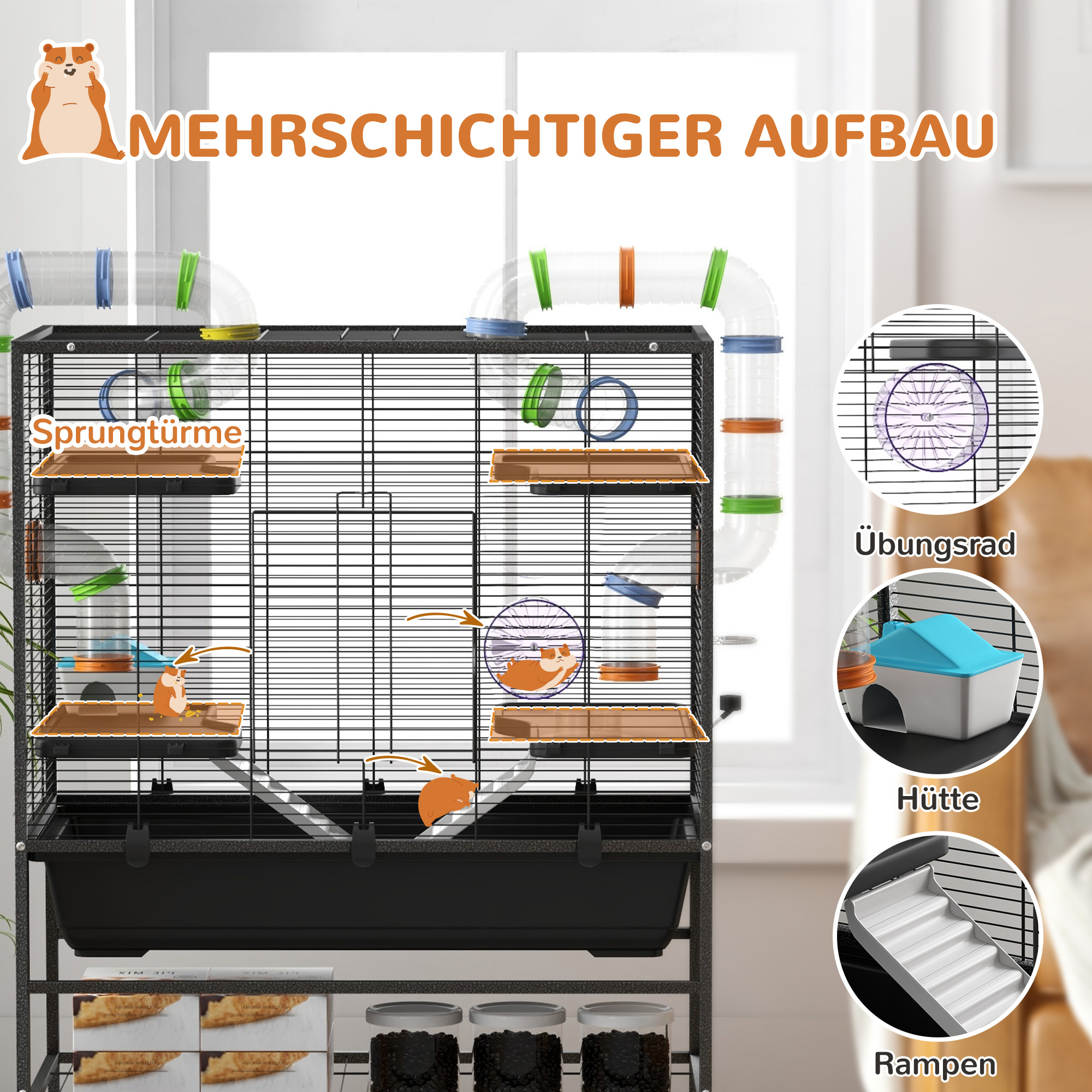 Hamsteripuur torudega, jooksuratas, maja, veejagaja, hoiuruum, must