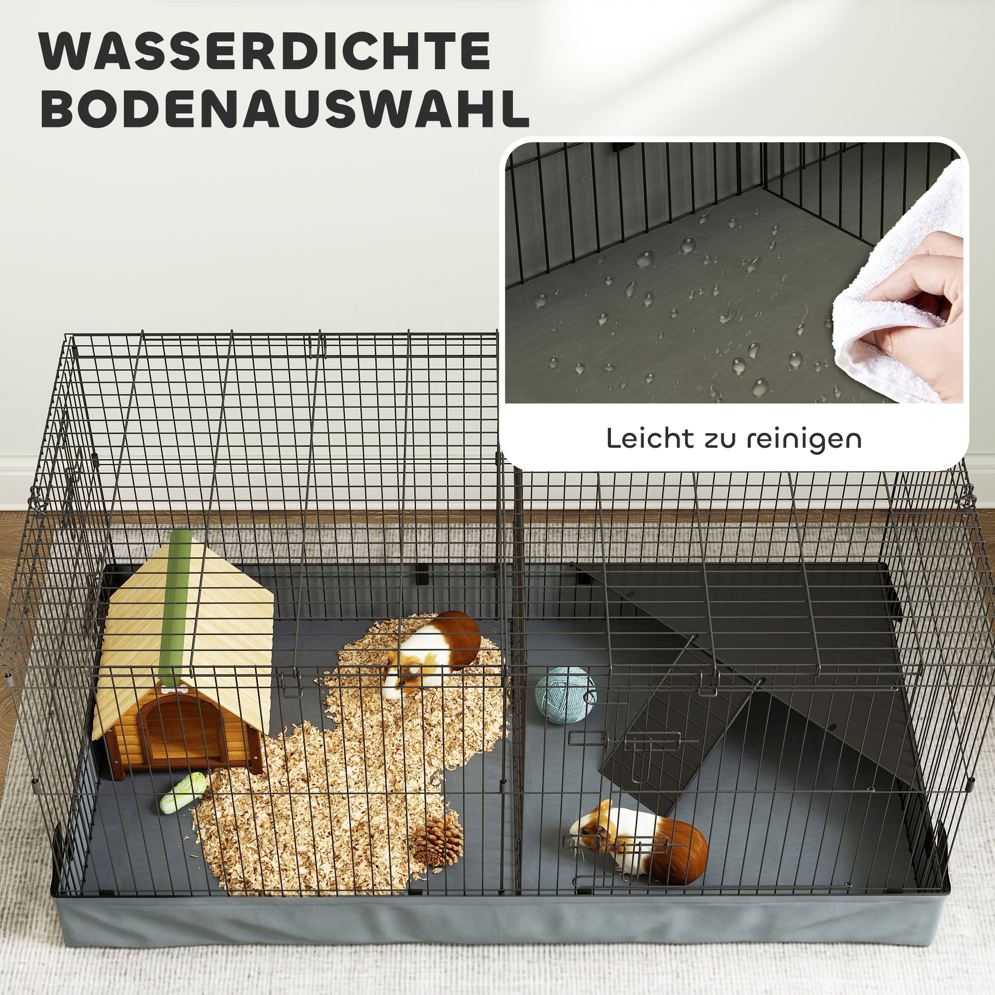 2-ühes kääbushamstri puur, väikeloomade puur, riidest põrand, õrred, kaldtee, must