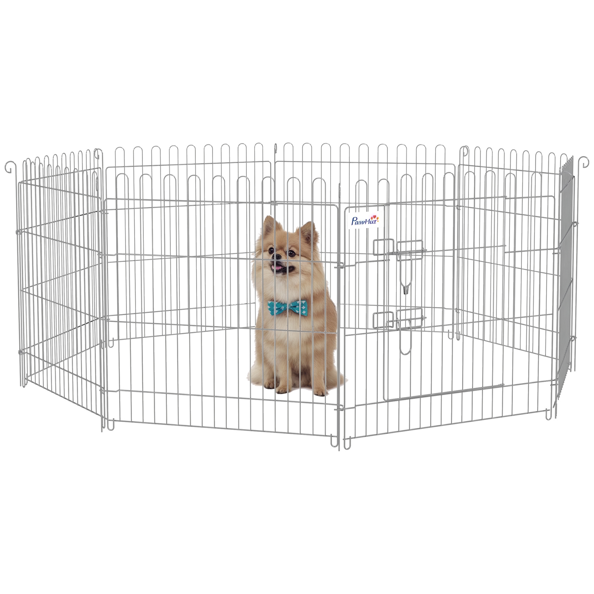 PawHut Parque para Perros Cachorros Valla Animales Rejilla Metálica Plegable Fácil Montaje 63x60cm Plata | Aosom España