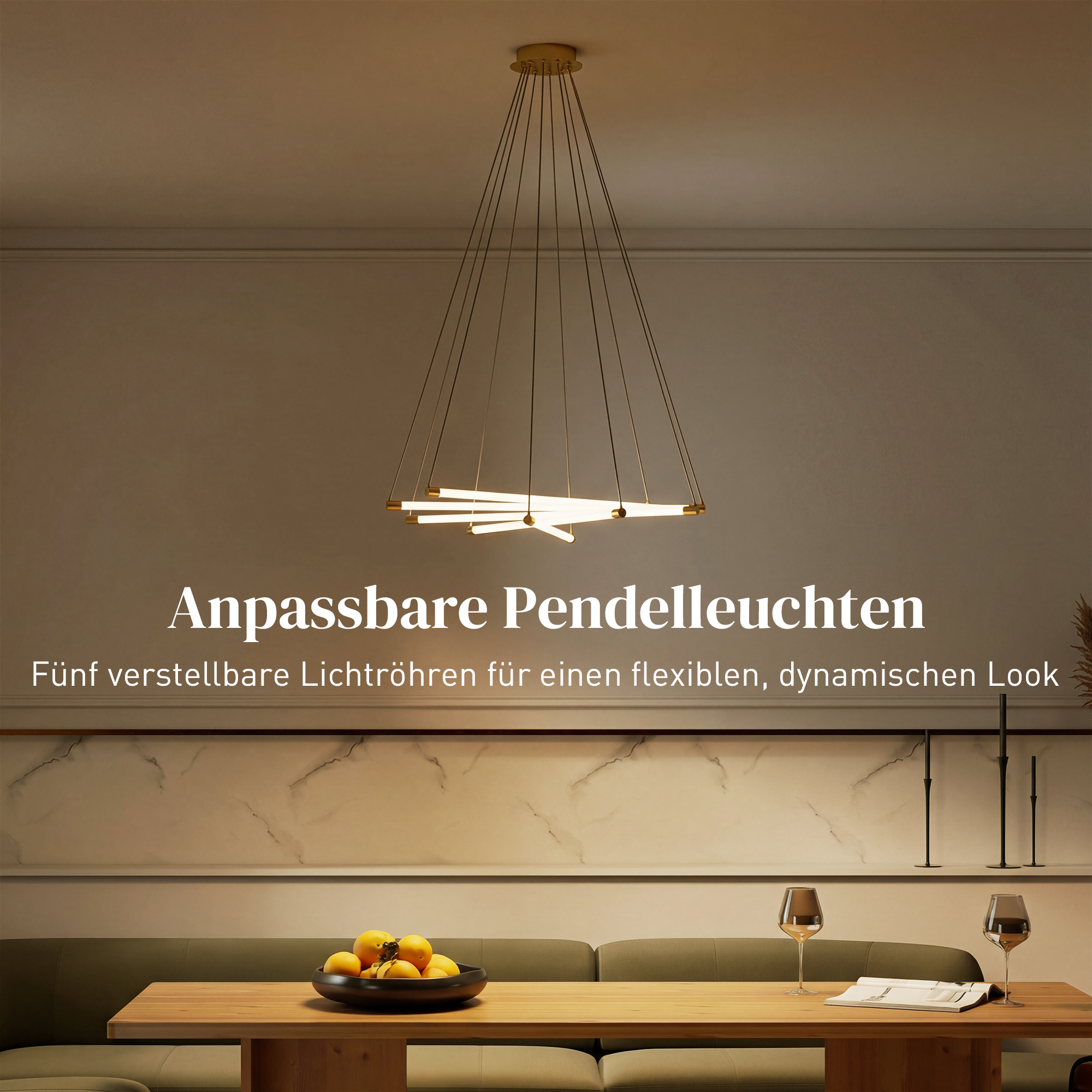 LED-laevalgusti, 50W, 5 reguleeritavat valgustoru, reguleeritav, laevalgusti elutuppa, söögituppa, kööki, kuldne+valge