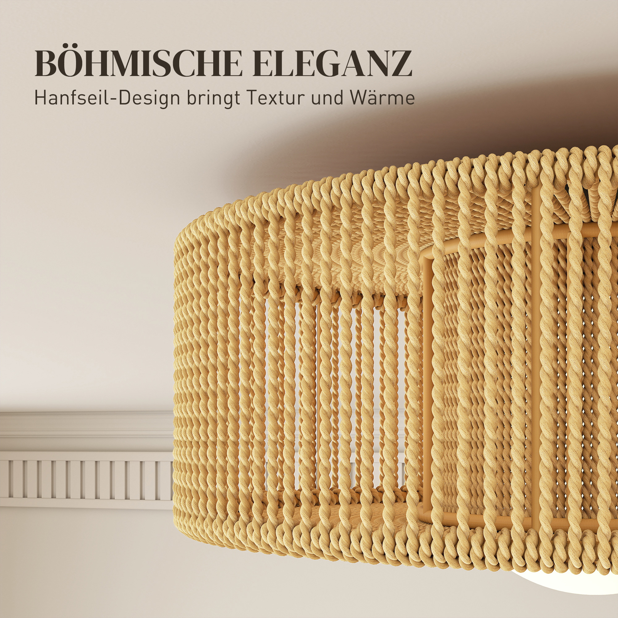 Laevalgusti, Boho laelamp, rippuv G9 LED-pistikupesaga, ümmargune kanepiköiest lambivarjuga