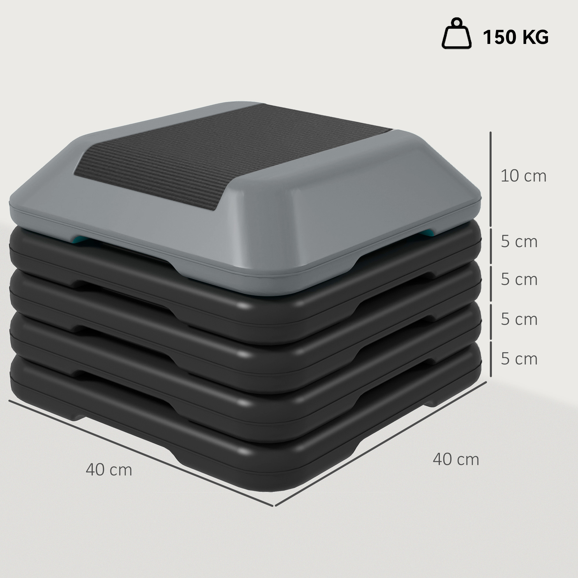 Kõrguses reguleeritava kõrgusega astmelaud fitnessiks ja aeroobikaks, 5 astmega (10–30 cm) ja libisemisvastase matiga (kuni 150 kg).