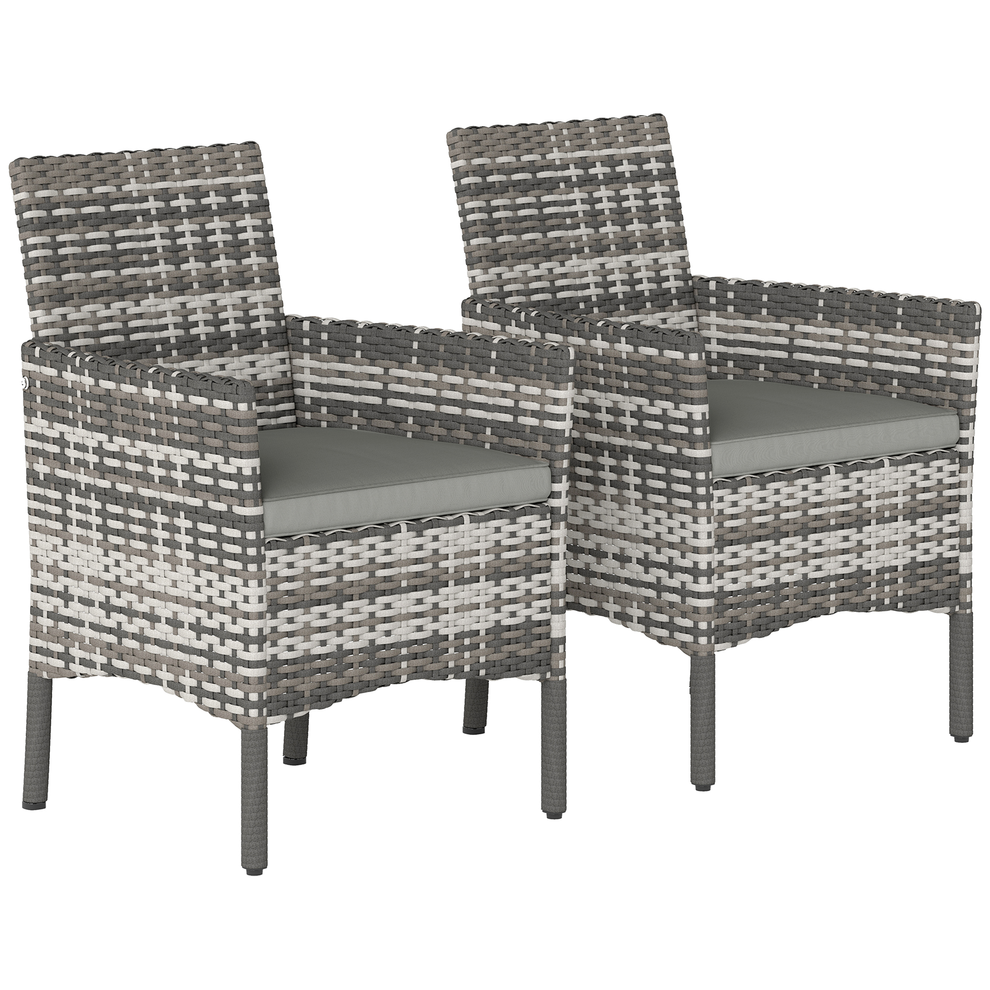 Outsunny 2er Set Gartenstuhl Polyrattan Gartenmöbel mit 2 Sessel Abnehmbaren Kissen Stahlrahmen, Leicht Outdoor Gartensessel Gartenstühle Balkonstuhl für Garten Balkon Terrasse Grau Aosom