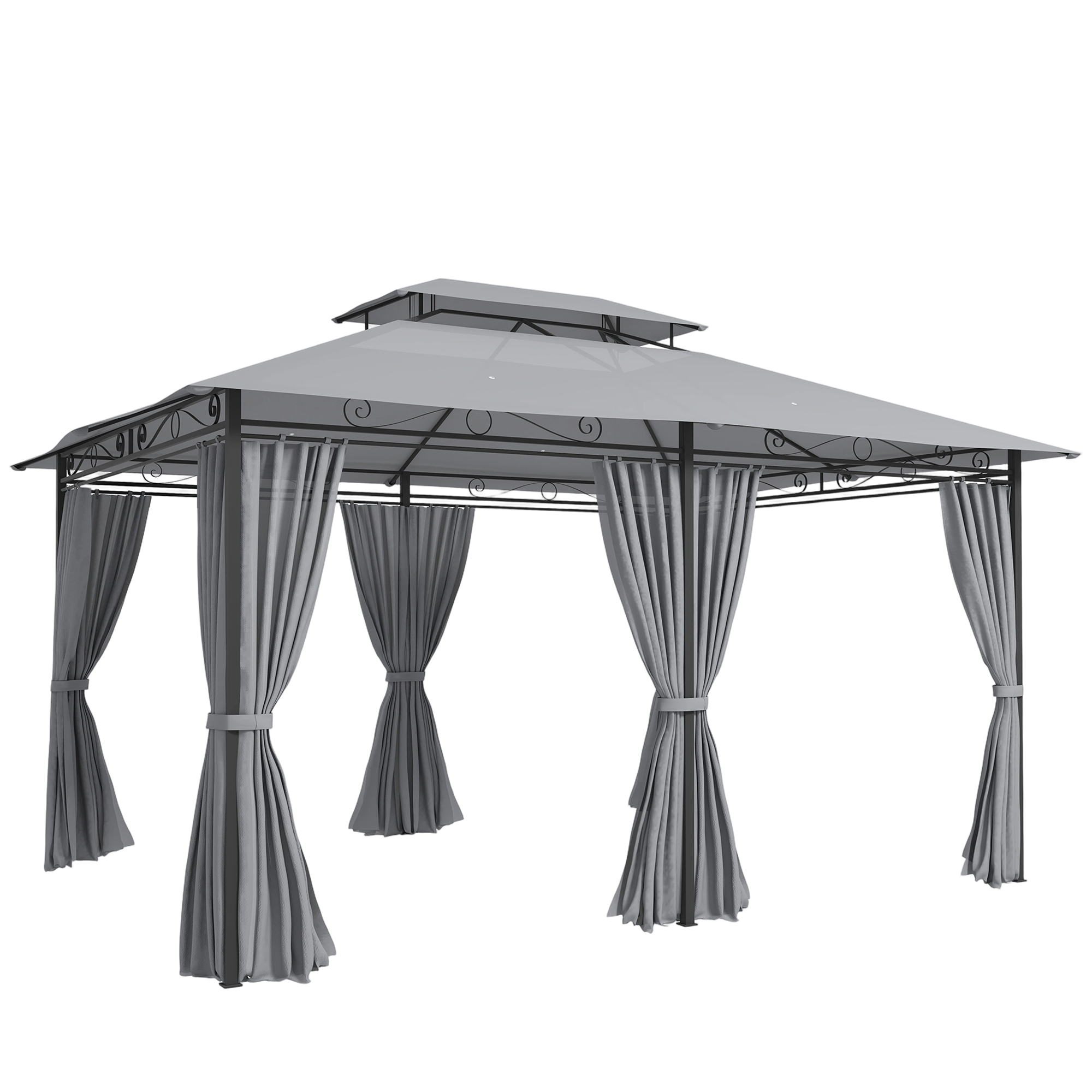 Outsunny Pavillon 3x4m Gartenpavillon mit 6 Seitenteilen Partyzelt Gartenzelt Festzelt mit Doppeldach Dunkelgrau Aosom