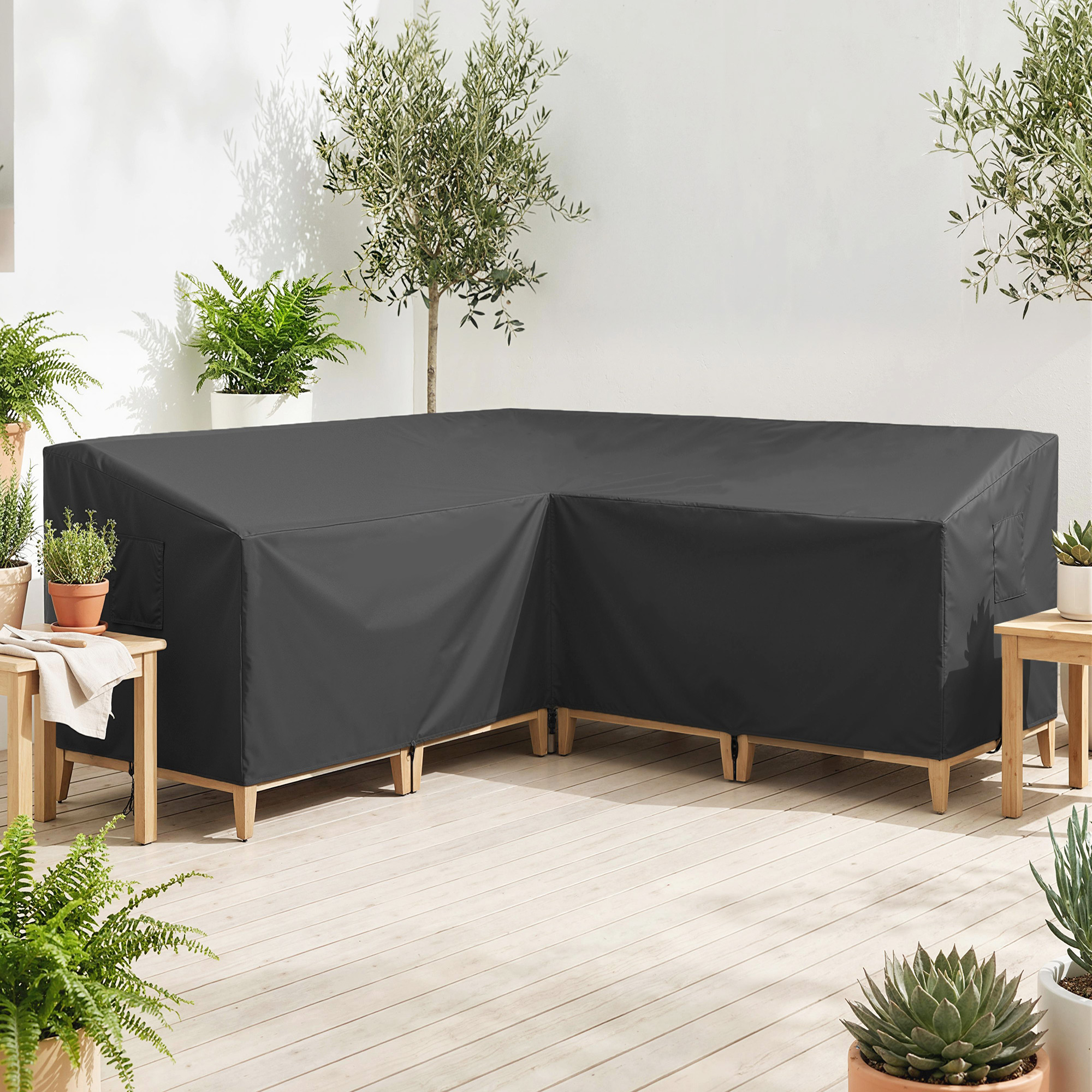 Aiamööbli kaitsekate, talvekindel, veekindel, V-kujuline, UV-kindel kate, 420D Oxford kangas, 216x216x78 cm, must