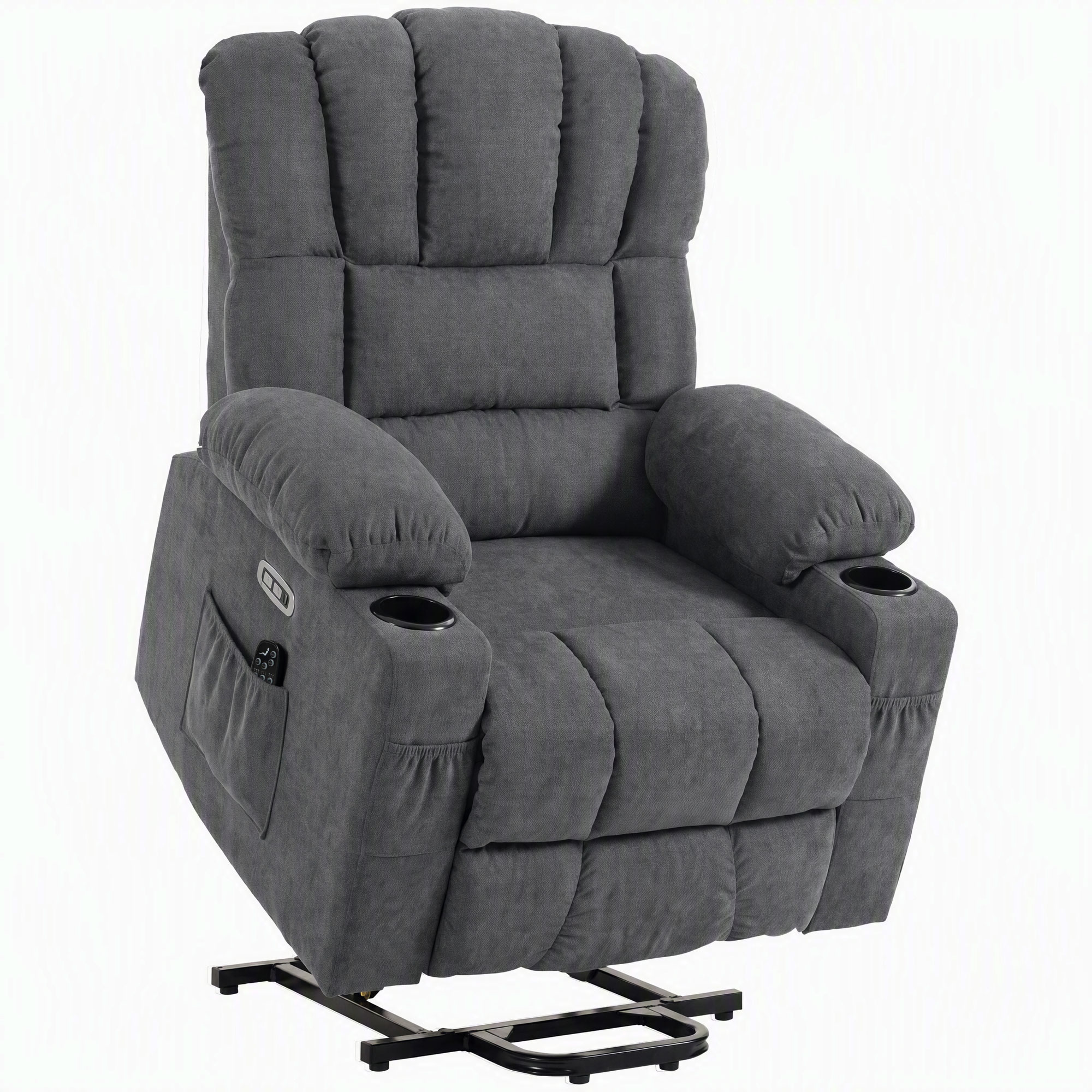 HOMCOM Relaxsessel Elektrisch Fernsehsessel mit Aufstehhilfe Vibrationsmassage, Wärme, TV Sessel mit Liegefunktion, USB, Frottee-Bezug Fernbedienung, Ruhesessel mit Becherhalter Grau   Aosom