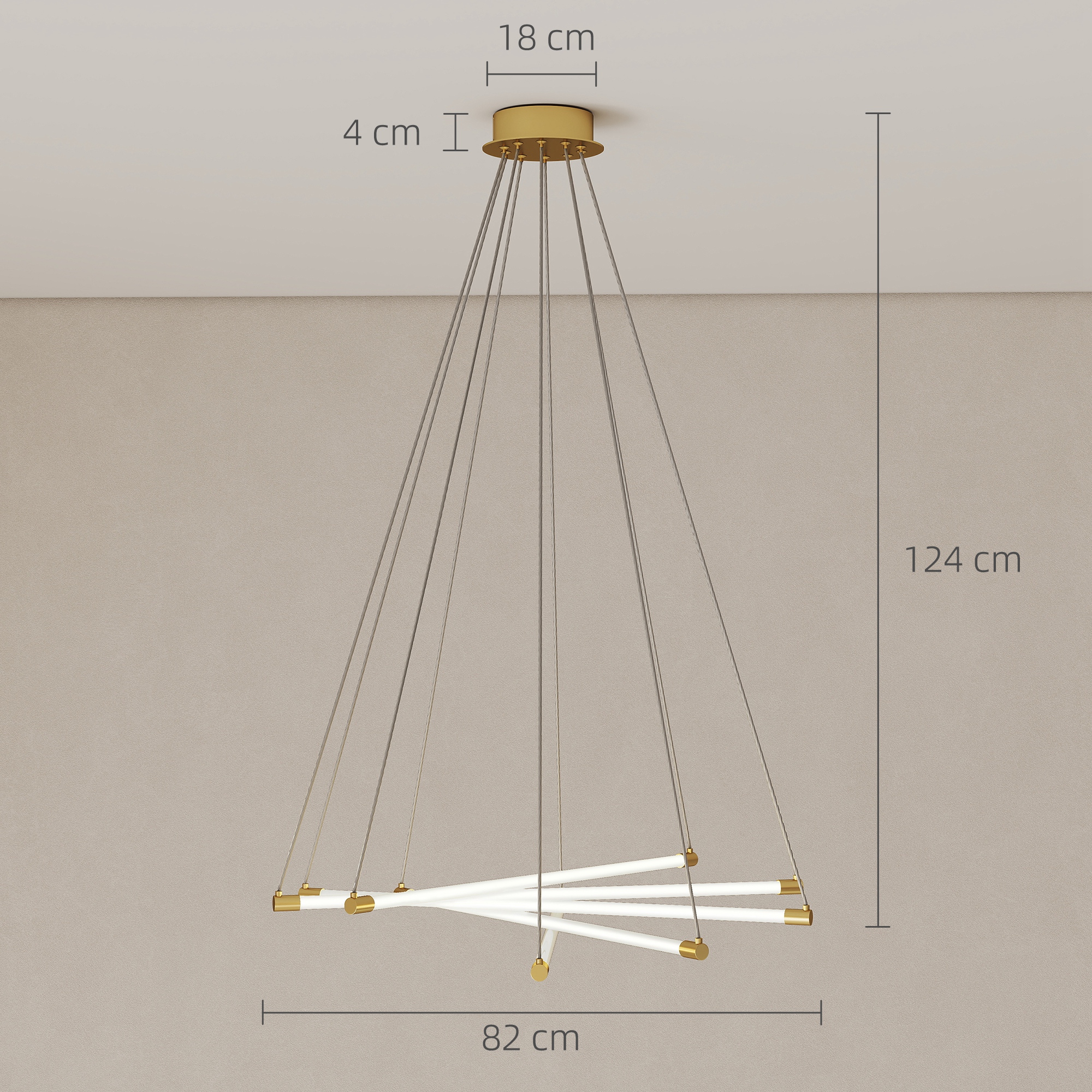 LED-laevalgusti, 50W, 5 reguleeritavat valgustoru, reguleeritav, laevalgusti elutuppa, söögituppa, kööki, kuldne+valge