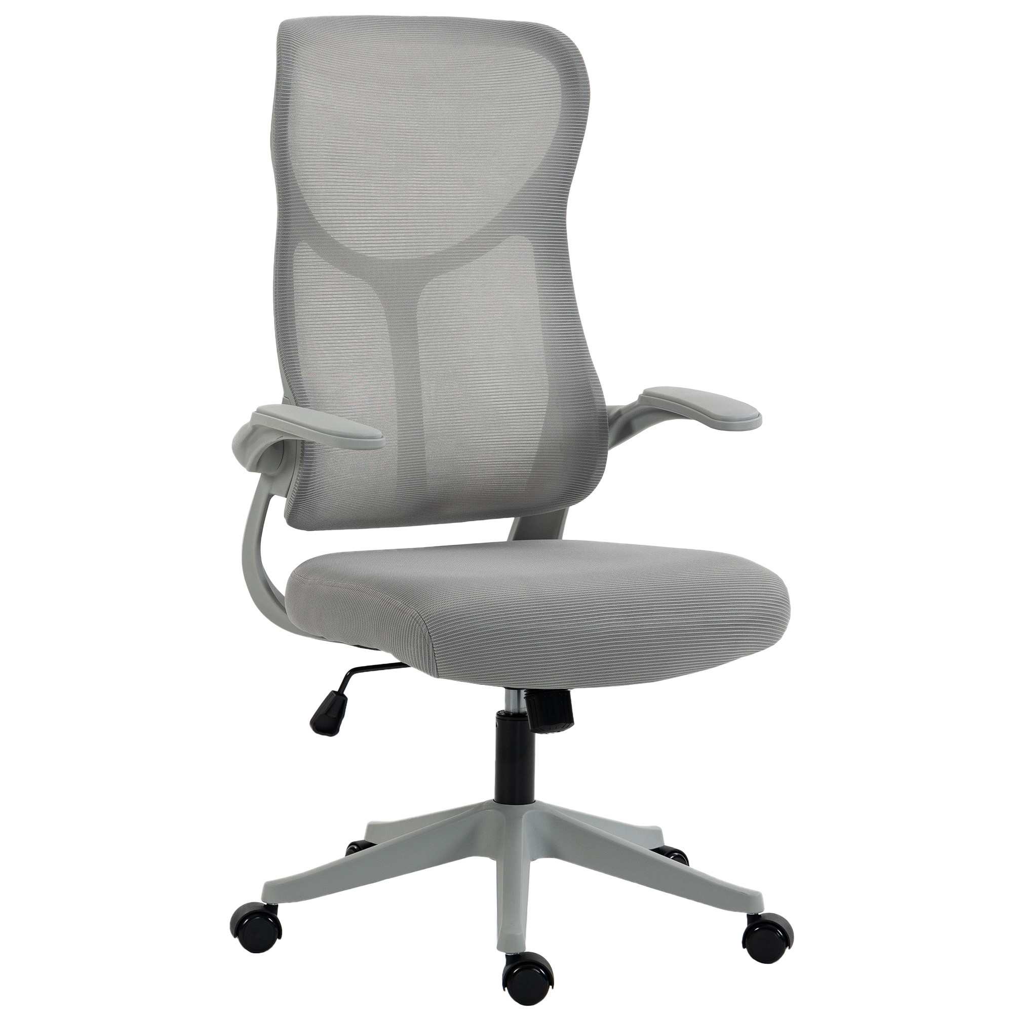 HOMCOM Scaun de birou ergonomic rotativ, cu cotiere rabatabile, funcție de balans, înălțime reglabilă, din plasă, gri | Aosom Romania