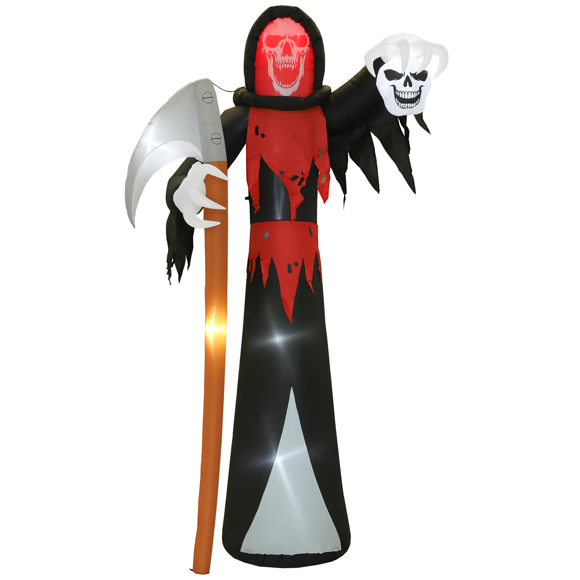 Outsunny Halloween-Dekoration 3,7 m riesiger Sensenmann mit LED-Beleuchtung Leuchtende Luftfigur Deko selbstaufblasend für Outdoor, IP44 Aosom