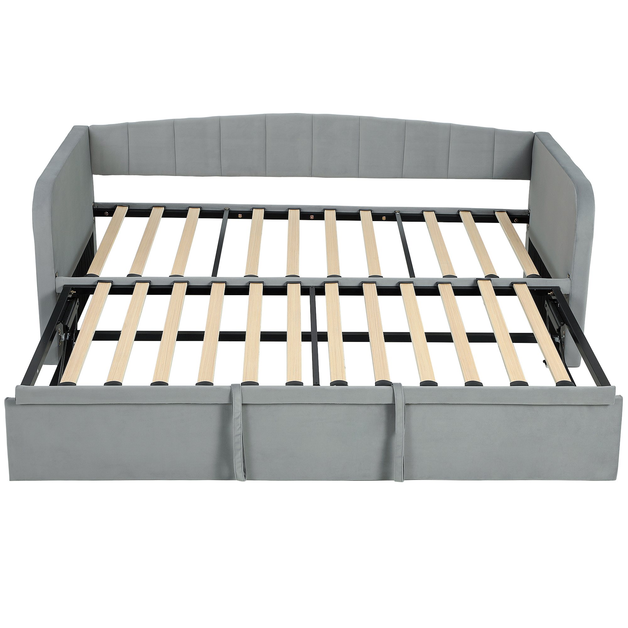 HOMCOM Lit Gigogne 90/180x190 cm, Canapé Lit Convertible 3 Places, Sommier à Lattes en Bois, Tête Rembourrée en Velours, Gris HOMCOM Lit Gigogne 90/180x190 cm, Canapé Lit Convertible 3 Places, Sommier à Lattes en Bois, Tête Rembourrée en Velours, Gris