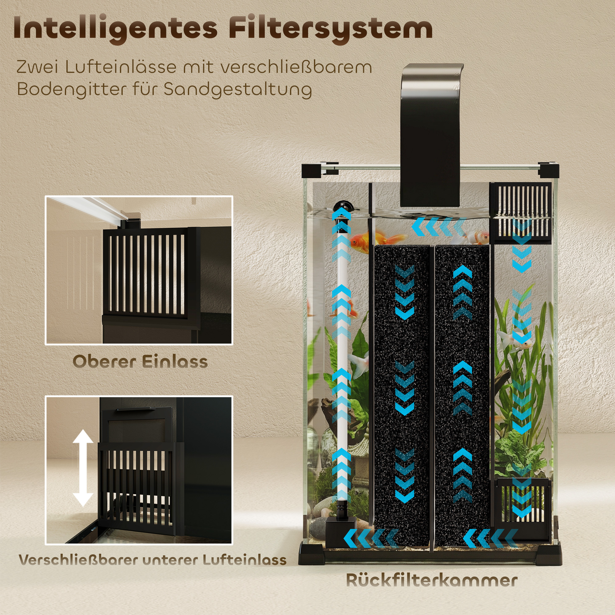 Täielik akvaariumikomplekt 36L nanoakvaarium LED-valgustusega, filtrisüsteemiga, pumbaga, tsirkulatsiooniga, 30 x 30 x 45,5 cm, must