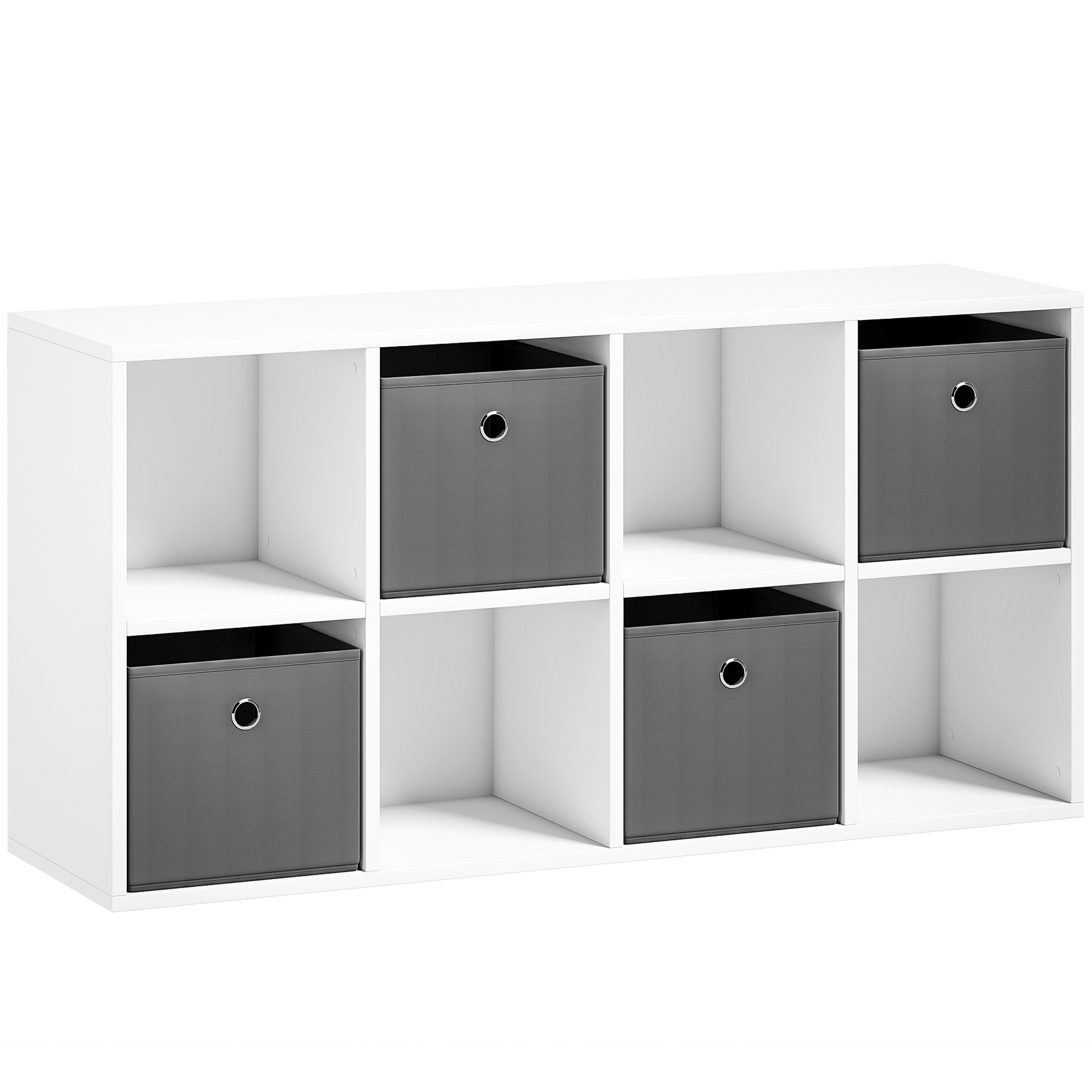 HOMCOM Bücherregal Bücherschrank mit 4 Stoff-Schubladen, Standregal mit 4 Offenen Regalen, Modern Aufbewahrungsregal Büroregal 105,9 x 30 x 53,7 cm, Weiß+Grau   Aosom