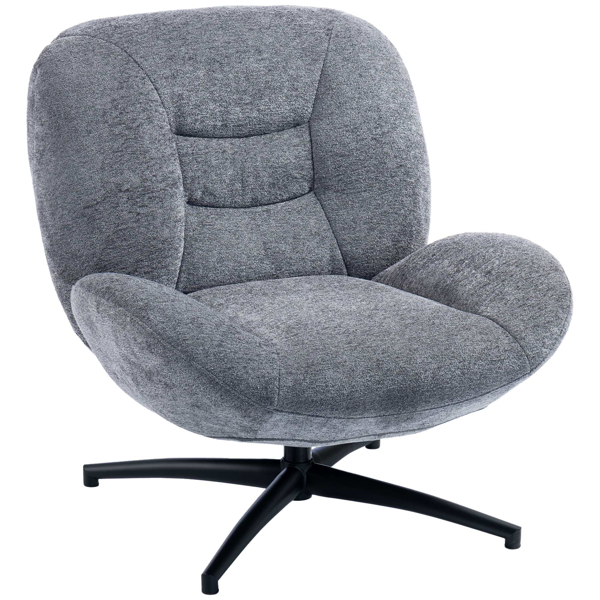 HOMCOM Sessel Wohnzimmer Drehbar Loungesessel mit Breiter Sitzfläche, Integrierter Armlehne, Gepolstert Schneidersitz Relaxsessel mit Chenille-Optik, Metallbeinen, Modern Lesesessel, Dunkelgrau Aosom