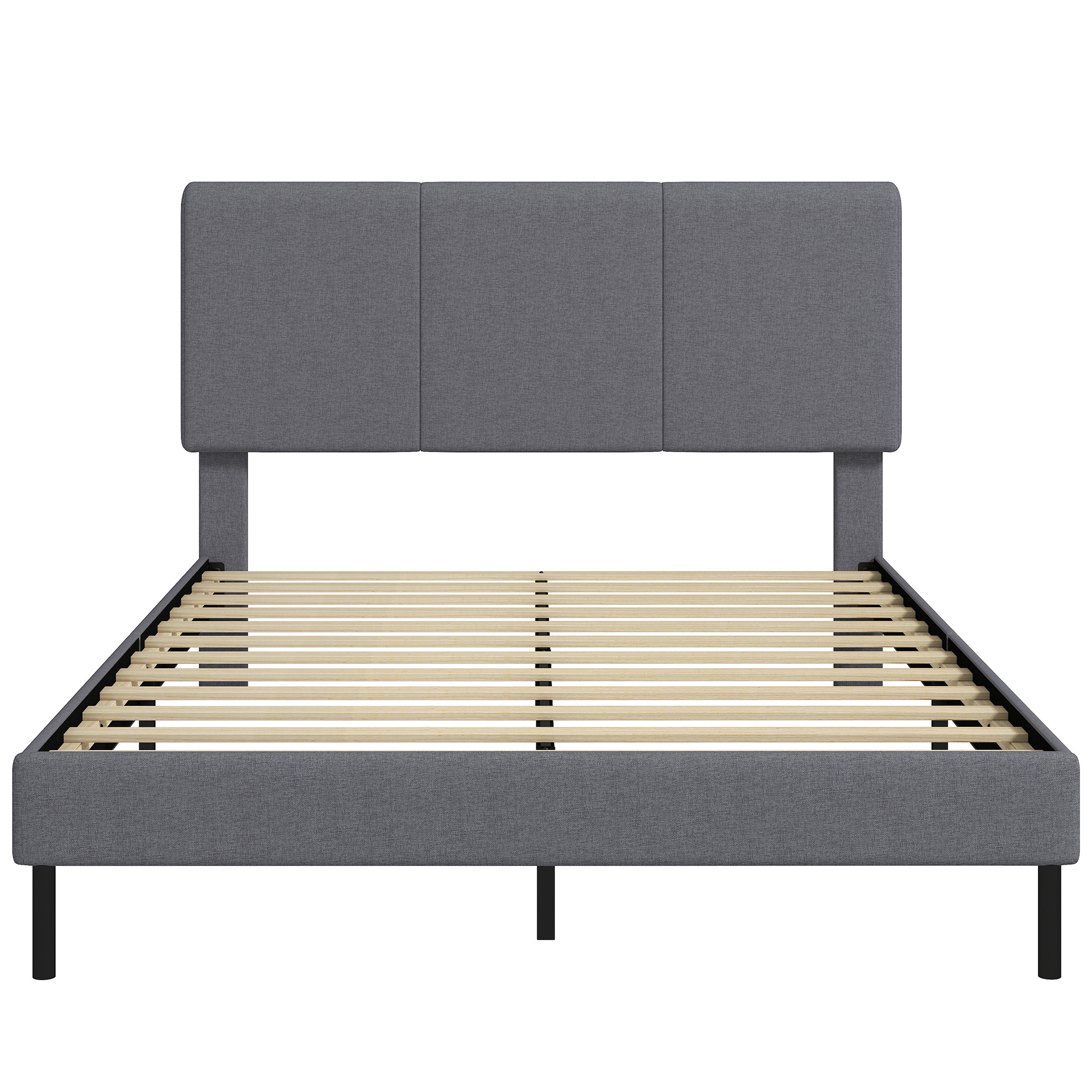 HOMCOM Polsterbett 140x200cm Bettgestell mit Verstellbarem, Gepolstertem Kopfteil, Doppelbettgestell mit Lattenrost, Metallbeinen, ohne Boxspring, Dunkelgrau Aosom