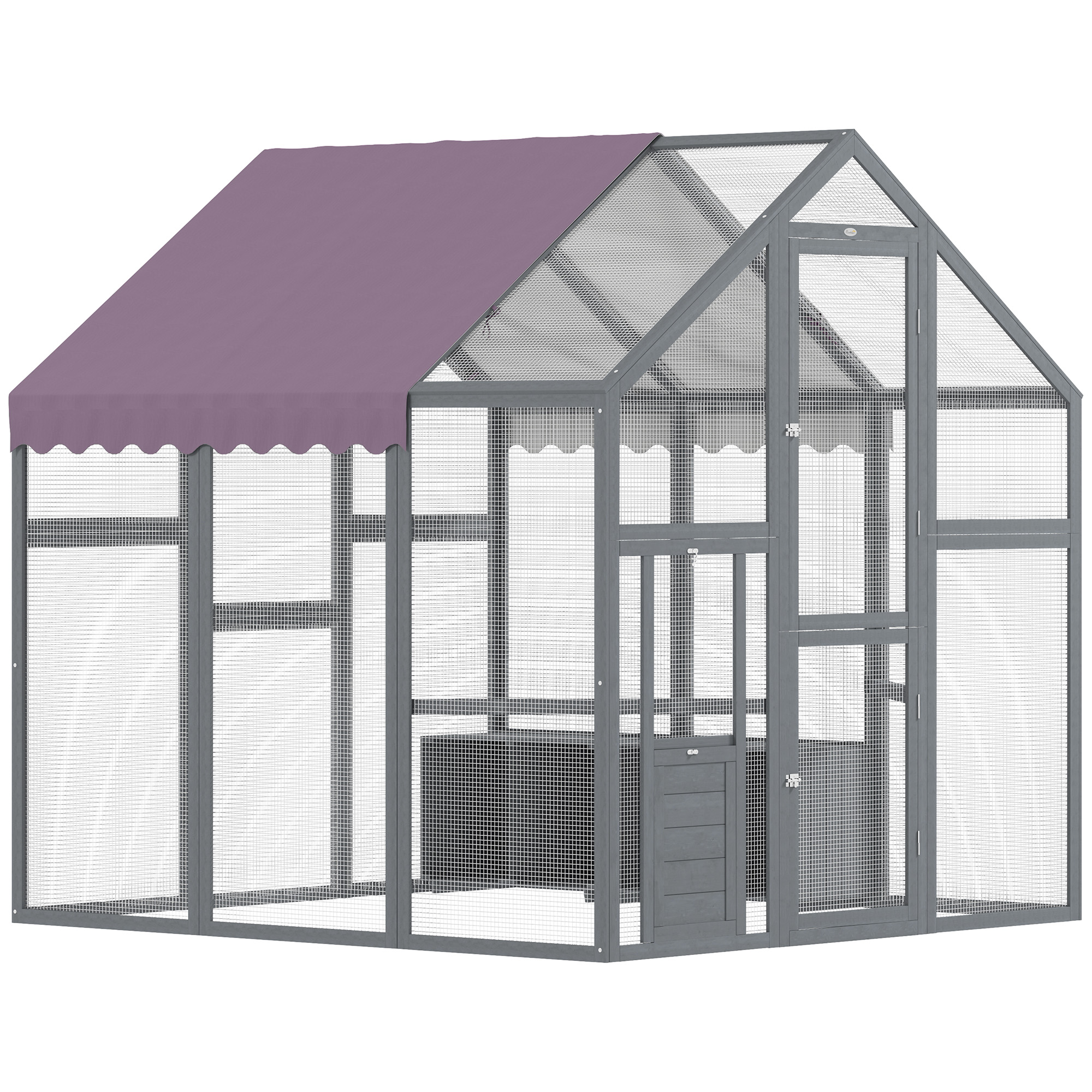 PawHut Hühnerstall Freilaufgehege 1,7x1,8x1,8 m Freigehege mit Schloss Tannenholz Hühnerhaus mit Wasserdichtem, Anti-UV Dach Outdoor Geflügelstall für Hühnerkäfig, 6-8 Hühner, Enten, Kaninchen, Grau Aosom