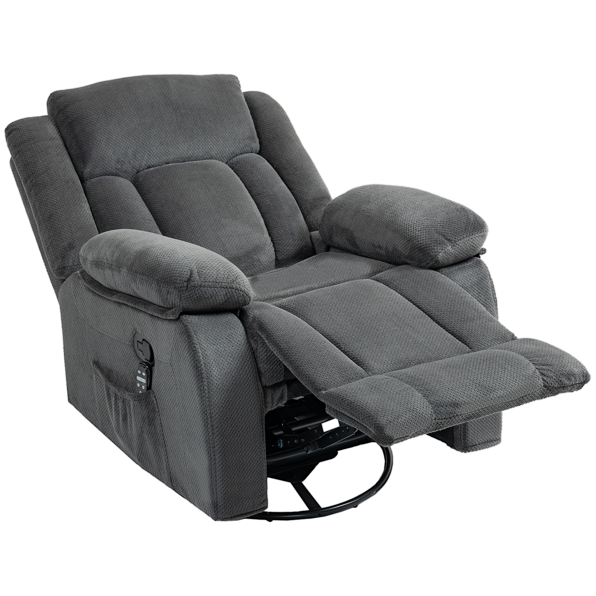 HOMCOM Relaxsessel Fernsehsessel mit Vibrationsmassage, Heizfunktion Drehbar Massagesessel mit Liegefunktion, Wippfunktion, 5 Modi, TV Sessel mit Fernbedienung, Seitentasche für Wohnzimmer, Grau Aosom