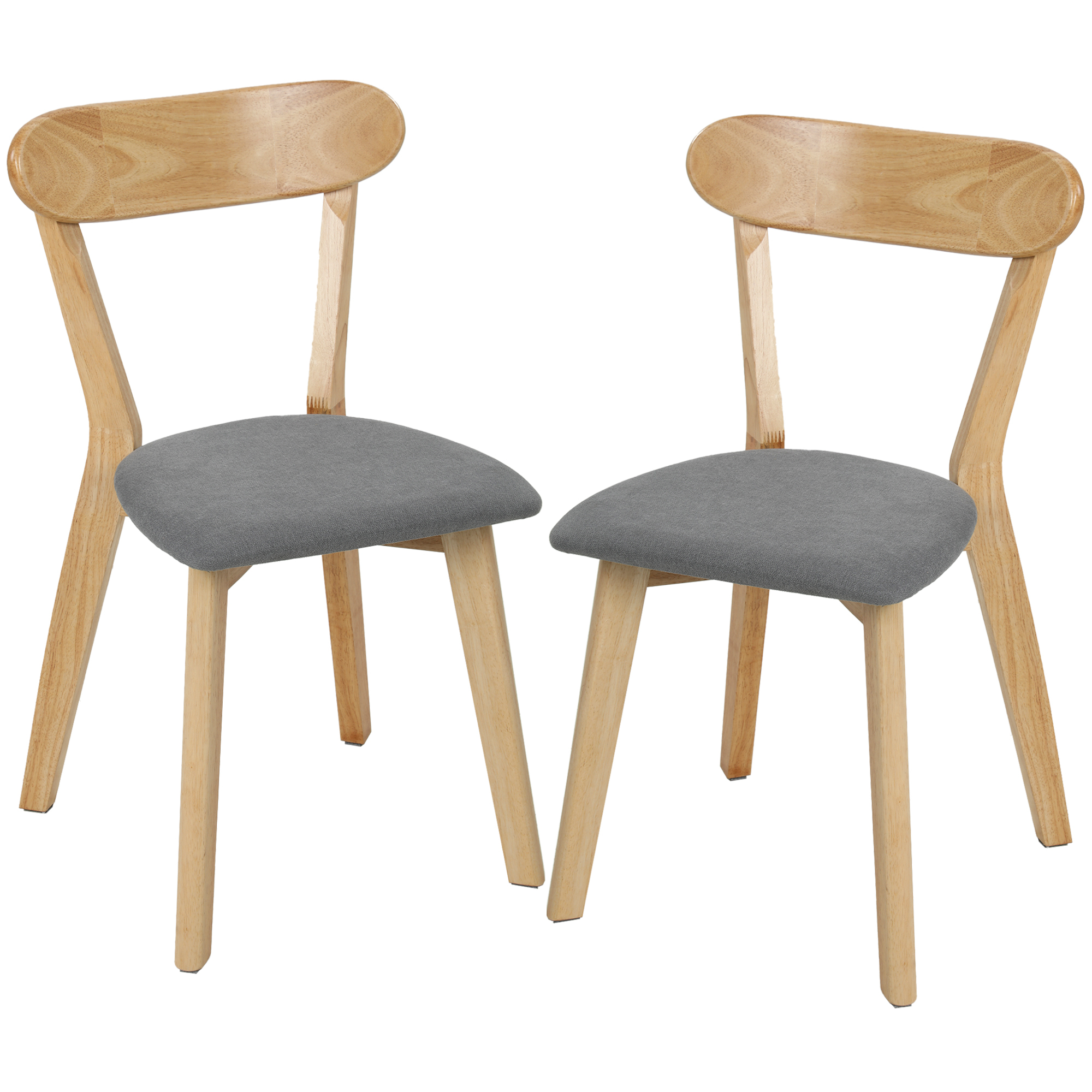 Lot de 2 Chaises de Salle à Manger, Chaises Cuisine, Assise Rembourrées en Lin, Dossier Incurvé, Gris et Bois Naturel