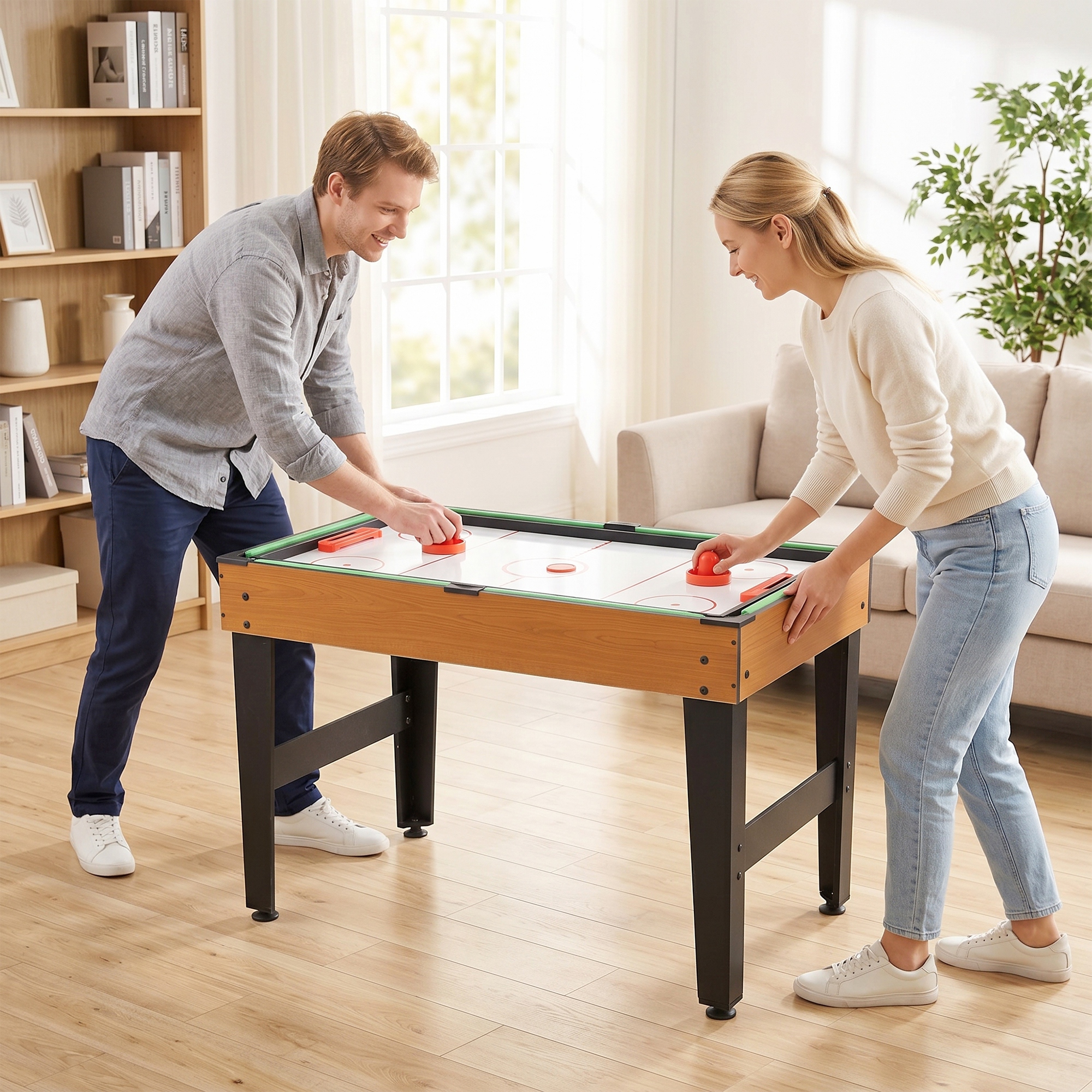 4-ühes peolaua laud, sh lauatennis, jalgpall, piljard, lauahoki, metall, puit, naturaalne + must