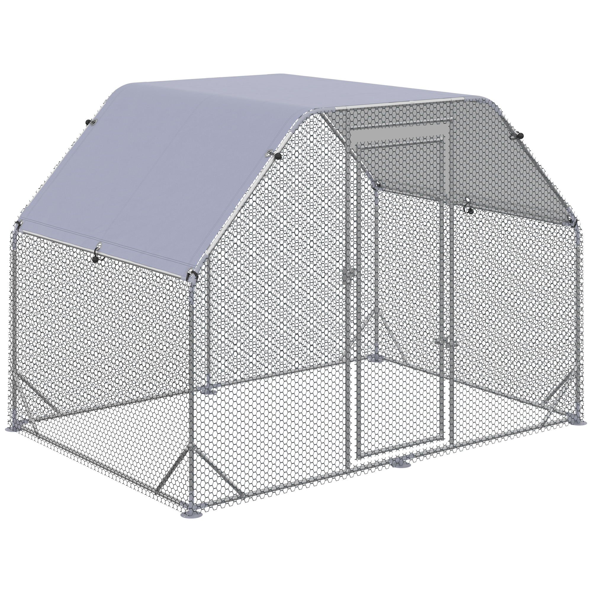 PawHut Gallinero Exterior 2,8x1,9x1,95 m Jaula de Gallinas de 1 Habitación Cubierta de Tela Oxford Anti-UV Plata | Aosom España