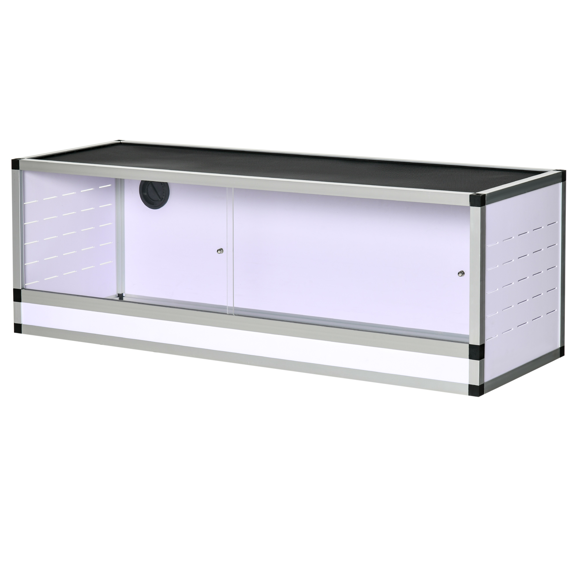 PawHut Aluminium Reptielenbox met Ventilatie - Wit+Zilver+Zwart - Ideaal voor Hagedissen, Slangen - 120 x 40 x 40 cm