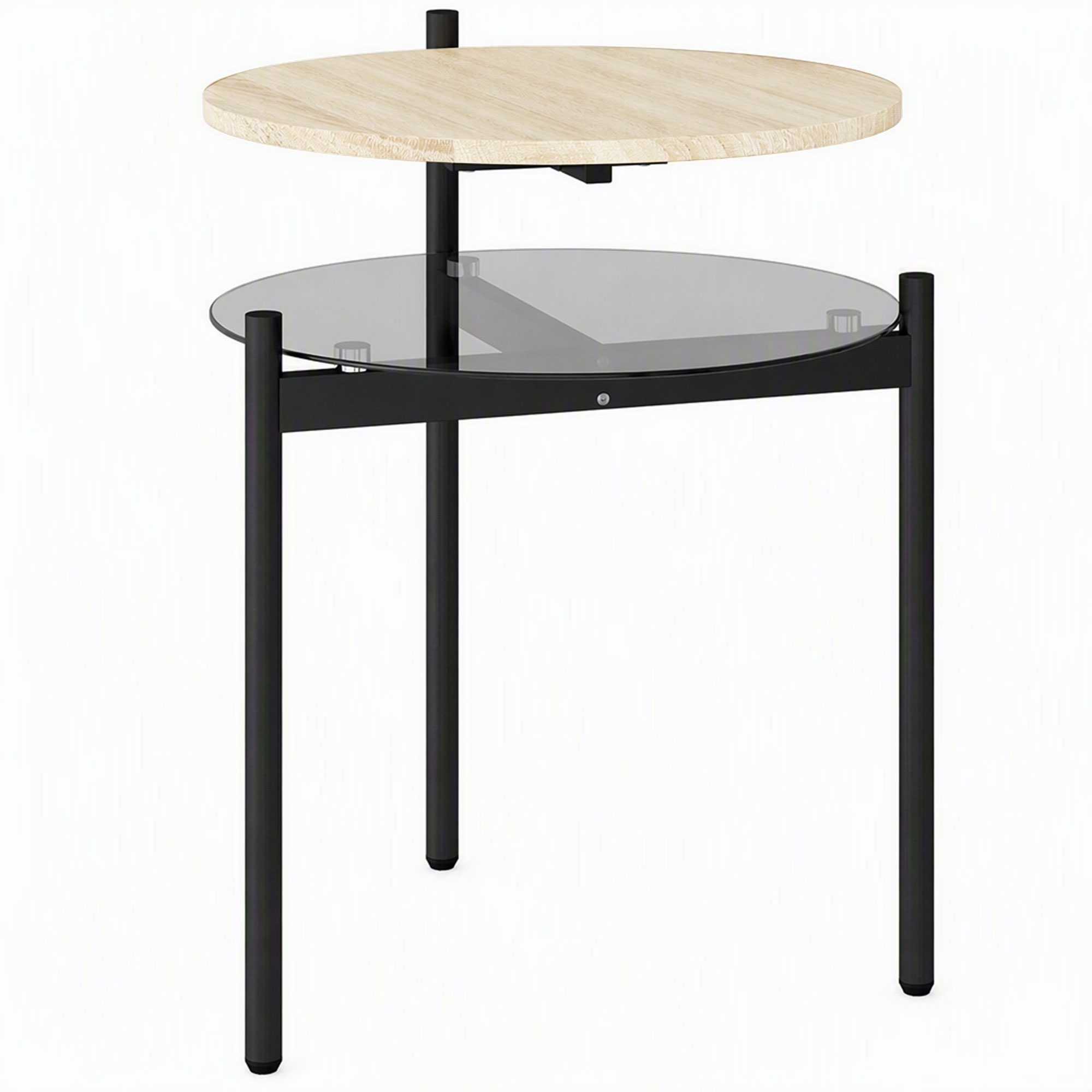 HOMCOM Beistelltisch Runder Couchtisch mit offener Glasablage, Nachttisch für kleine Räume, Wohnzimmer, Schlafzimmer, Eiche Aosom