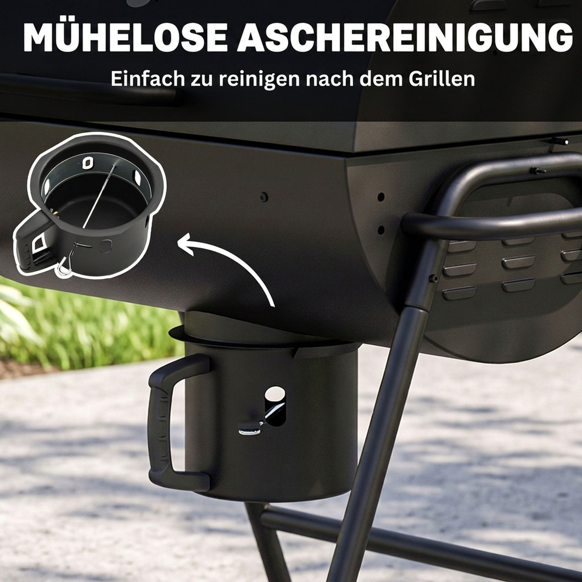 Metallist söegrill BBQ suitsuahi kaane, termomeetri, rataste ja grillikäruga, 95x71,5x102 cm, must
