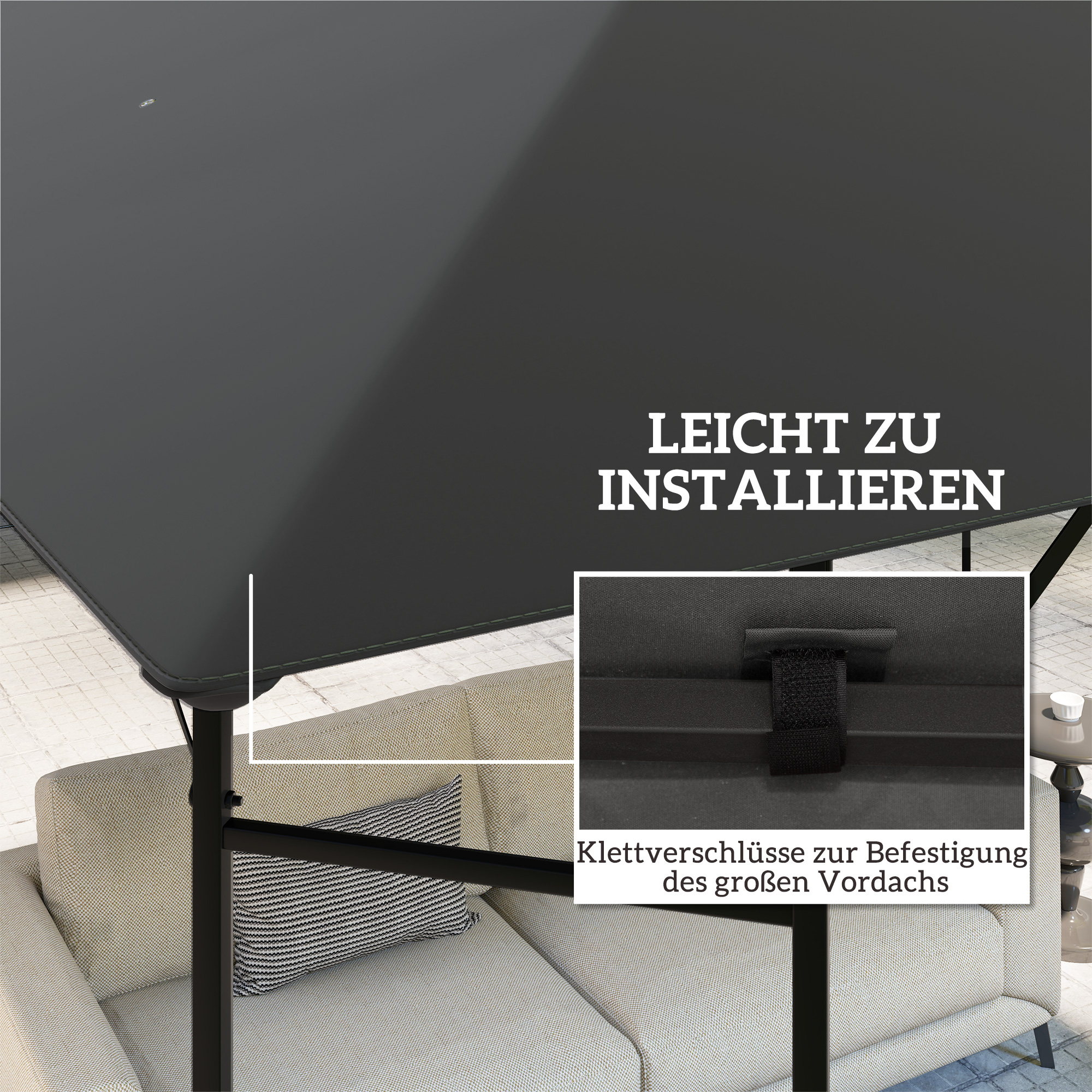 Vahetuskatus 3 x 3 m varikatuse jaoks, vetthülgav varikatuse katus UPF30+, vahetuskate Oxford-kangast, 370 g/m², hall