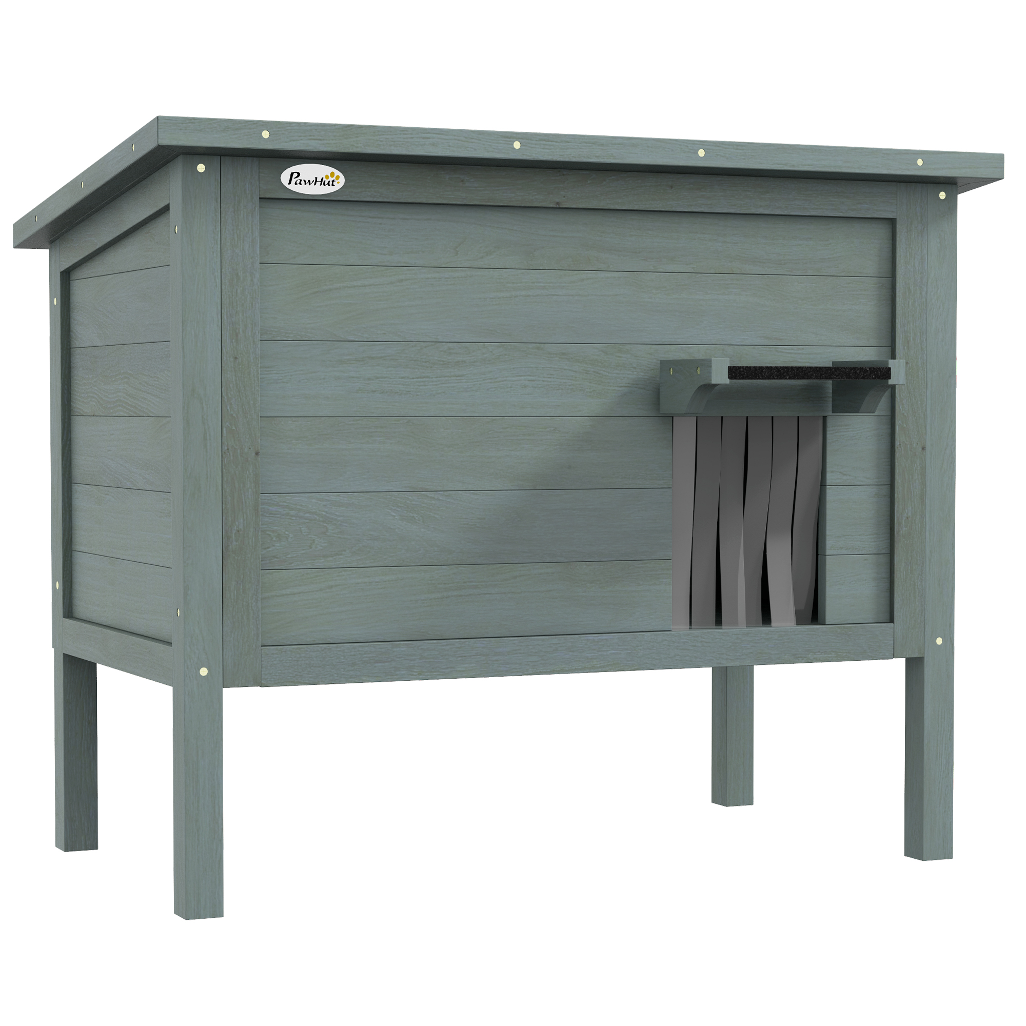 PawHut Katzenhaus Outdoor-Katzenhaus Katzenhütte, wetterbeständig, 1 Fenster, 1 Eingang, 85 x 50 x 68,5 cm, Dunkelgrau+Schwarz