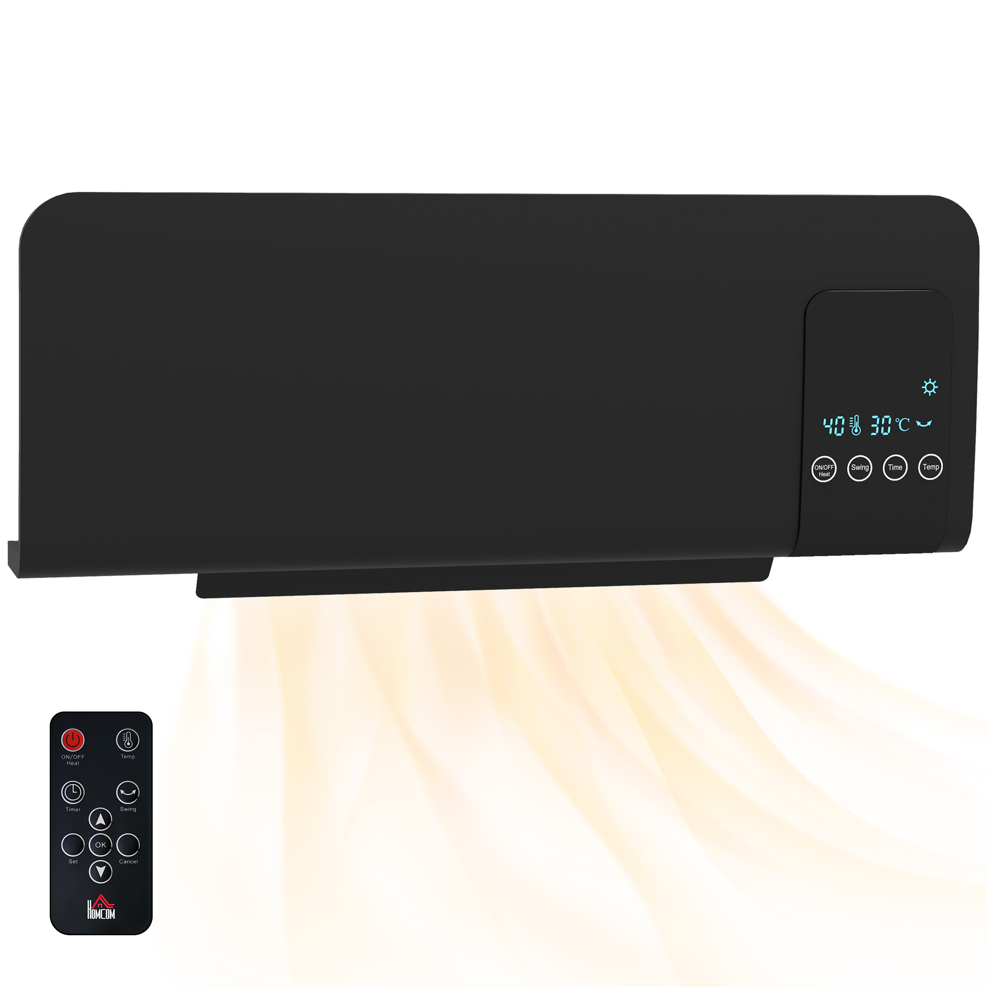 HOMCOM 2000W Wall Mounted Heater, 18-45?C Temperature, Black