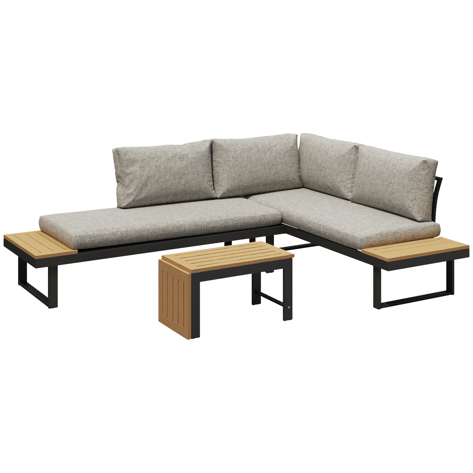 Outsunny Conjunto de Muebles de Jardín con 2 Sofás de 2 Plazas Mesa de Centro y Cojines Gruesos para Exterior Gris Claro | Aosom España