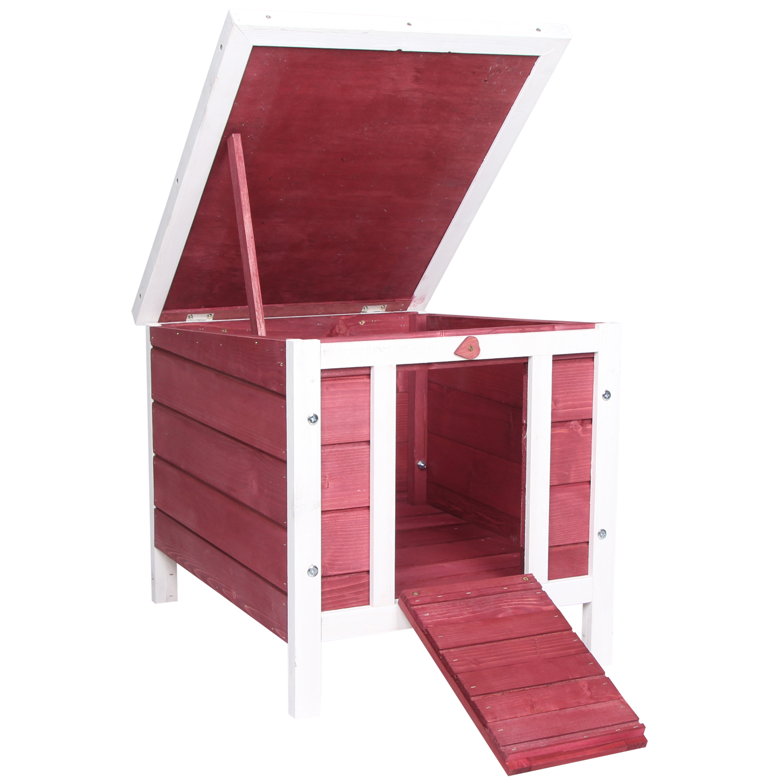 PawHut Conejera de Madera Exterior Caseta para Mascotas Pequeñas con Techo Asfáltico Abatible y Rampa Antideslizante 42x51x43 cm Rojo | Aosom España