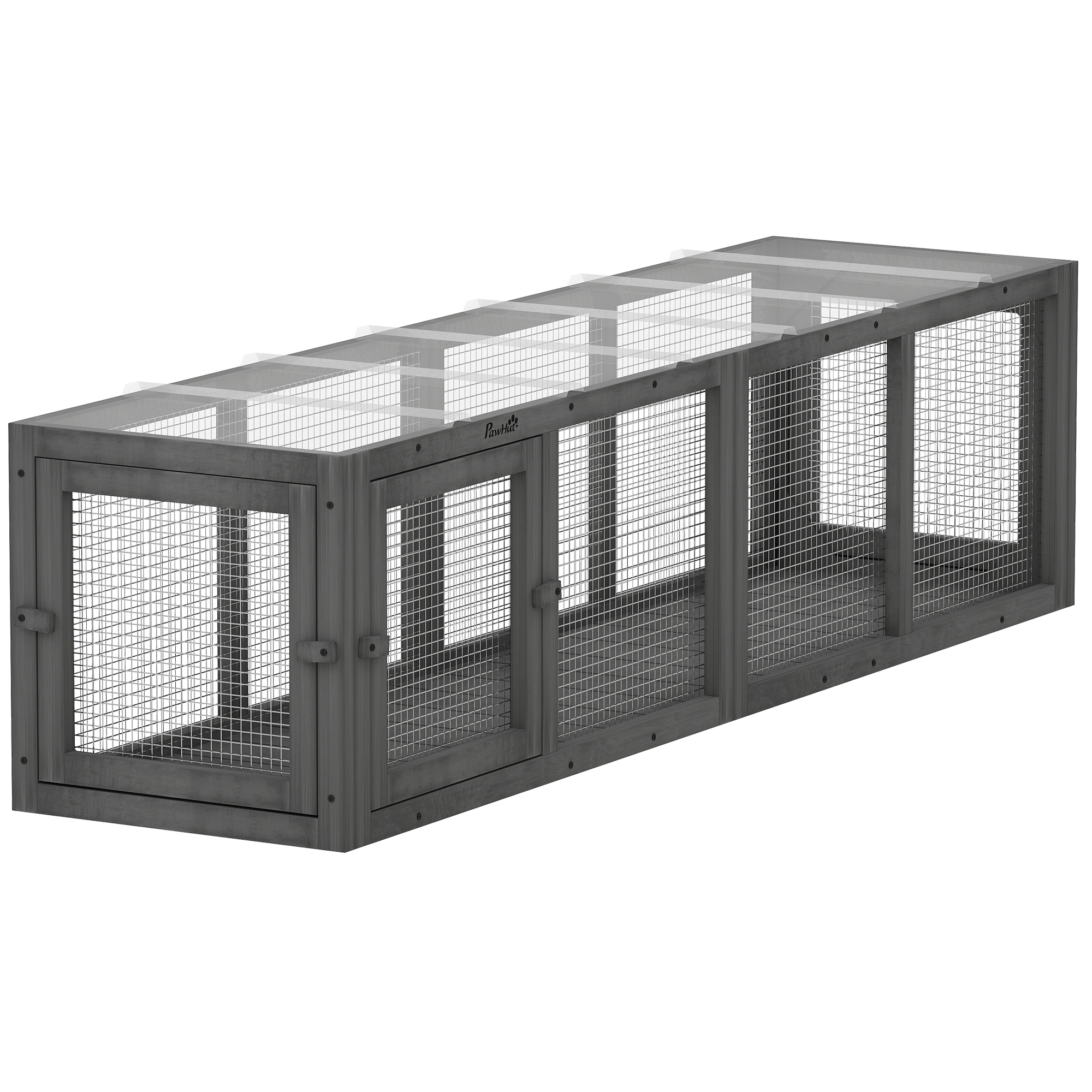 PawHut Katzentunnel Katzenspielzeug aus Holz mit 3 Türen, erweiterbar Katzenhöhle Rascheltunnel Spieltunnel für Katzen bis 10 kg, für drinnen und draußen 151,5 x 38,5 cm Grau   Aosom