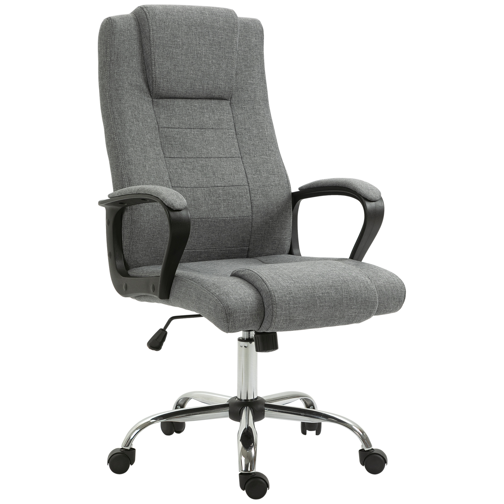 Silla de Oficina con Respaldo Alto Giratoria 360° Altura Ajustable Función de Inclinación Lino 54x62x110-119 cm Gris | Aosom España