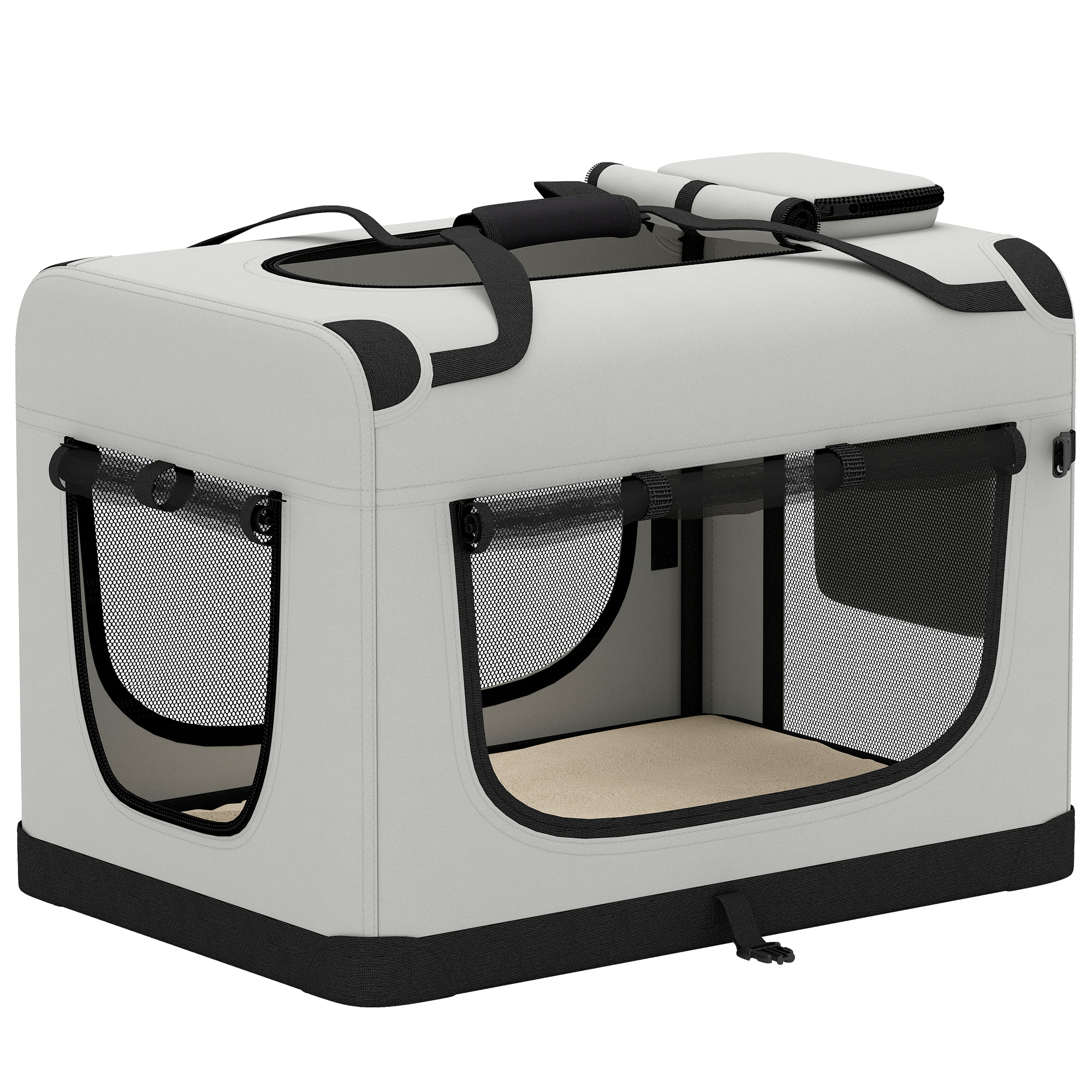 PawHut Pet Carrier Bag, Soft-Sided Dog Carrier with Security Buckle Strap, Washable Cushion and Folded Bowl, Light Grey PawHut Pet Carrier Bag, Soft-Sided Dog Carrier with Security Buckle Strap, Washable Cushion and Folded Bowl, Light Grey