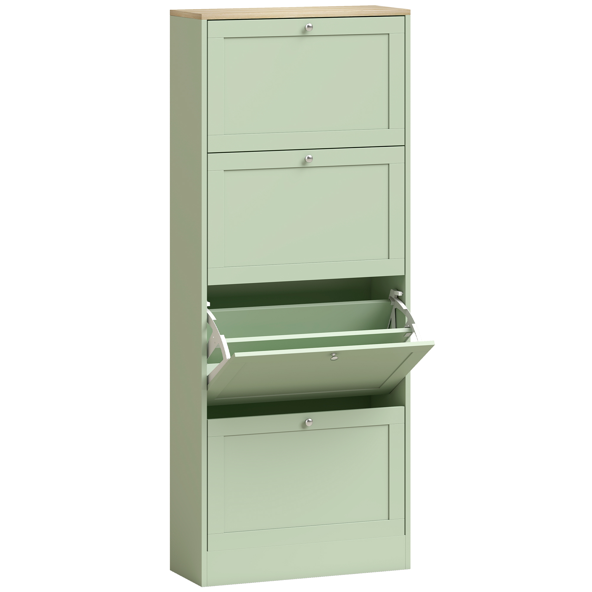 HOMCOM Schuhschrank für 24 Paar, schmaler moderner Schuhschrank mit 4 Klappschubladen und verstellbaren Einlegeböden, für Flur und Diele, 60 x 23,5 x 153,3 cm, Hellgrün Aosom