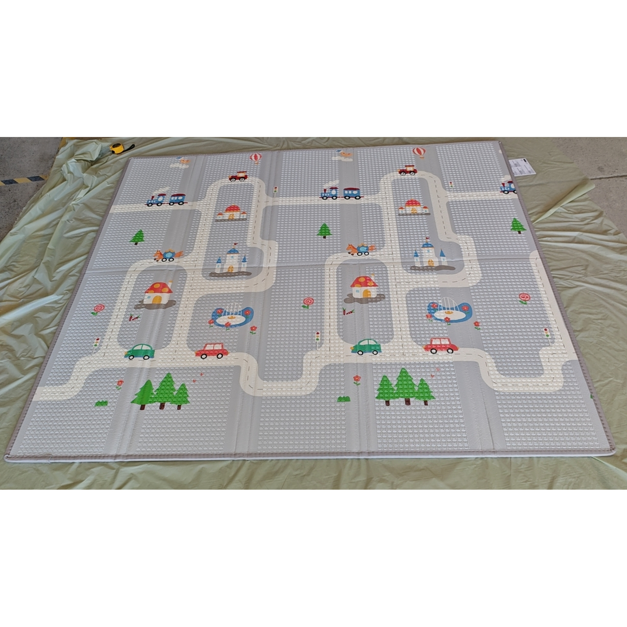 AIYAPLAY Covoraș de joacă pliabil reversibil cu motive Vehicule & Dinozauri 200 x 180 cm pentru copii 0-3 ani | Aosom Romania